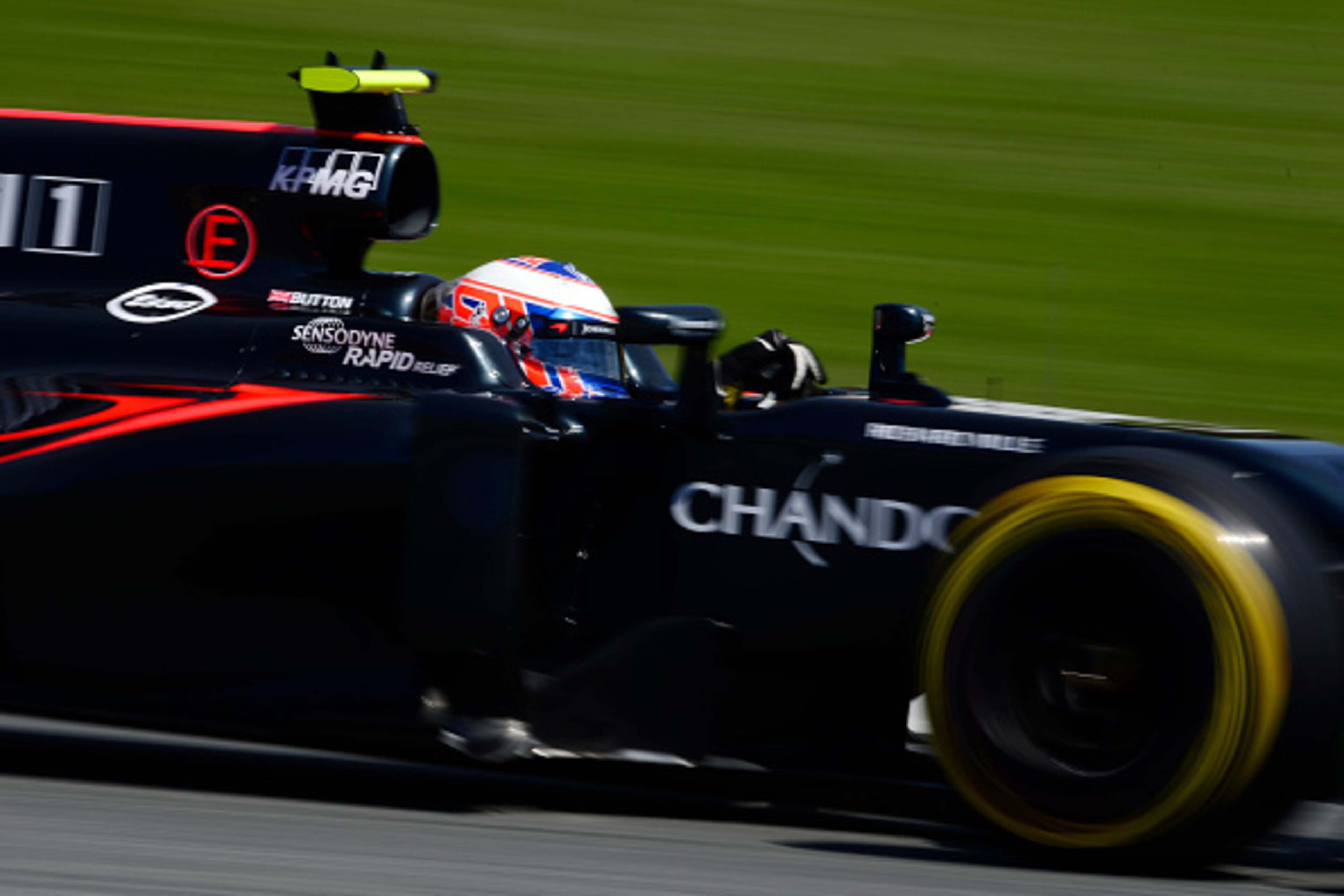 McLaren Honda's British driver Jenson Button drives during the third practice session at the Circuit de Catalunya on May 14, 2015 in Montmelo on the outskirts of Barcelona ahead of the Spanish Formula One Grand Prix. / AFP / TOM GANDOLFINI        (Photo c
