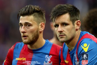 LONDON, ENGLAND - MAY 21:  Joel Ward and Scott Dann of Crystal Palace look dejected in defeat after The Emirates FA Cup Final match between Manchester United and Crystal Palace at Wembley Stadium on May 21, 2016 in London, England. Man Utd won 2-1 after e