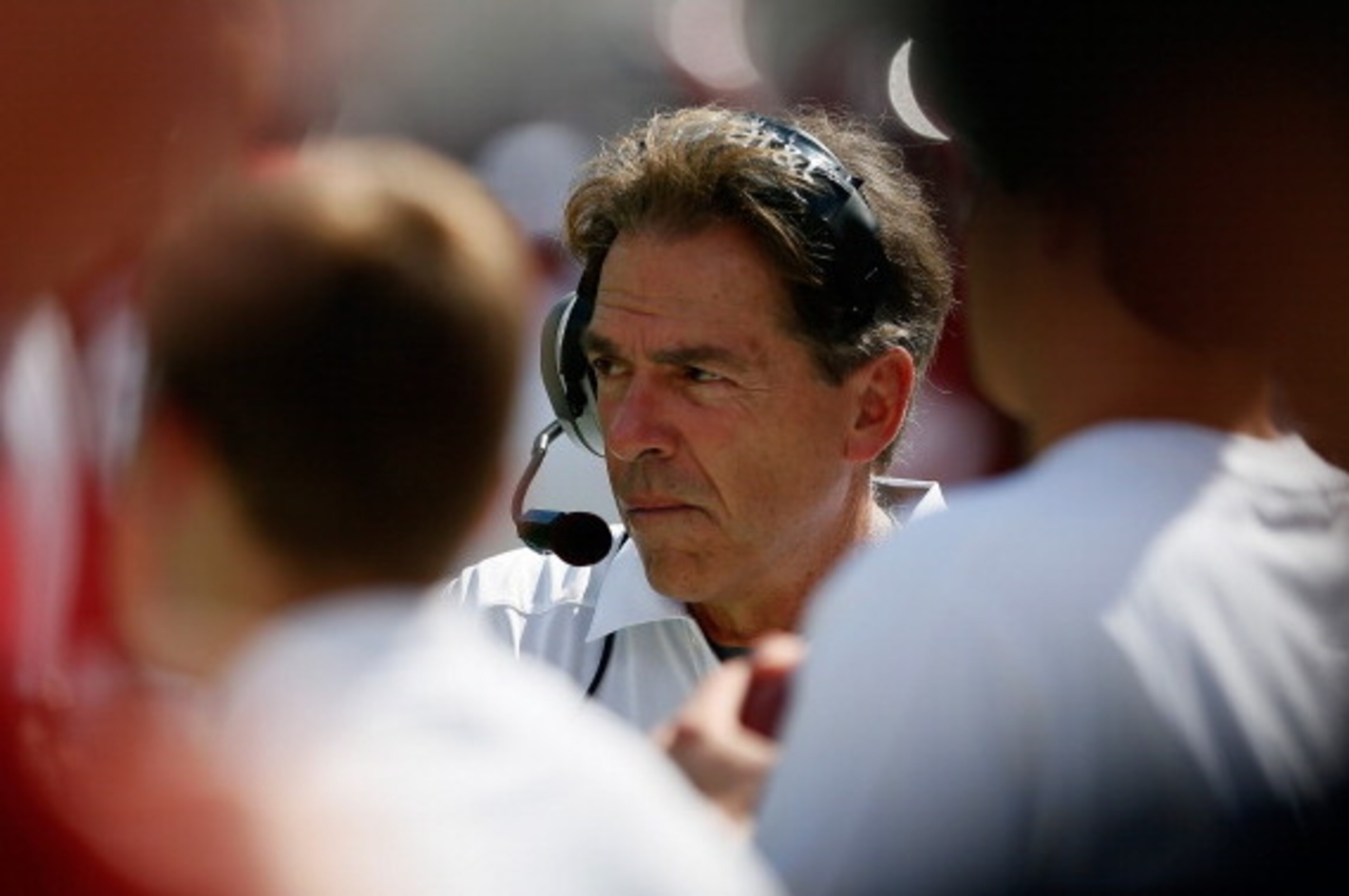 TUSCALOOSA, AL - OCTOBER 05:  Head coach Nick Saban of the Alabama Crimson Tide looks on from the sidelines during their 45-3 win over the Georgia State Panthers at Bryant-Denny Stadium on October 5, 2013 in Tuscaloosa, Alabama.  (Photo by Kevin C. Cox/Ge