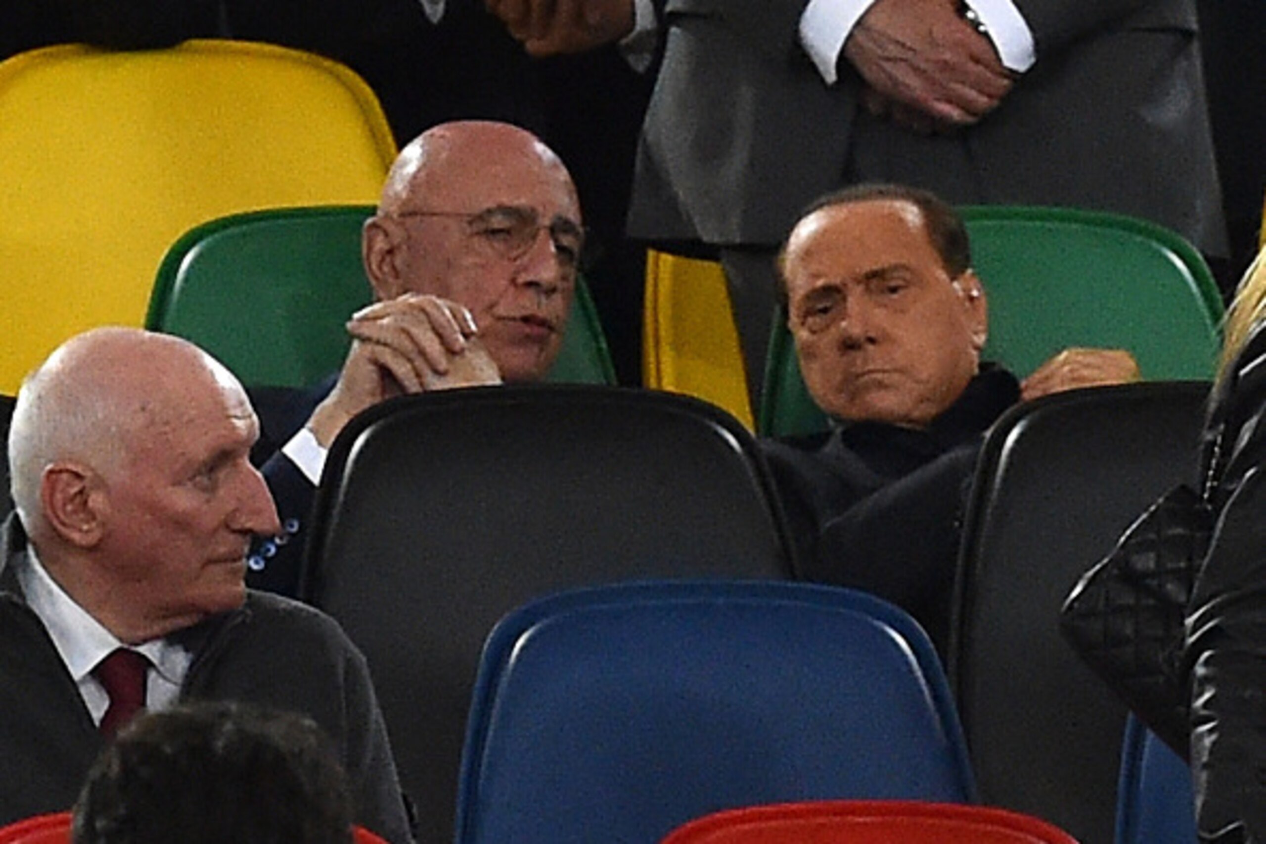 ROME, ITALY - MAY 21:  Adriano Galliani and Silvio Berlusconi of AC Milan after the TIM Cup match between AC Milan and Juventus FC at Stadio Olimpico on May 21, 2016 in Rome, Italy.  (Photo by Giuseppe Bellini/Getty Images)
