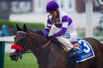 BALTIMORE, MD - MAY 21: Mario Gutierrez, aboard Nyquist #3, reacts after losing the the the 141st running of the Preakness Stakes Exaggerator #5, ridden by Kent J. Desormeaux (not pictured), at Pimlico Race Course on May 21, 2016 in Baltimore, Maryland. (