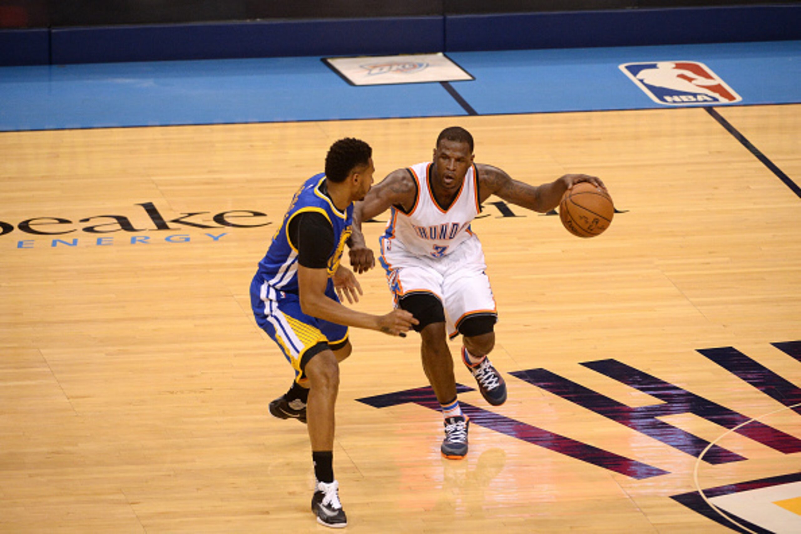 OKLAHOMA CITY, OK - MAY 22: Dion Waiters #3 of the Oklahoma City Thunder handles the ball during the game against the Golden State Warriors in Game Three of the Western Conference Finals during the 2016 NBA Playoffs on May 22, 2016 at the Chesapeake Energ OKLAHOMA CITY, OK - MAY 22: Dion Waiters #3 of the Oklahoma City Thunder handles the ball during the game against the Golden State Warriors in Game Three of the Western Conference Finals during the 2016 NBA Playoffs on May 22, 2016 at the Chesapeake Energ