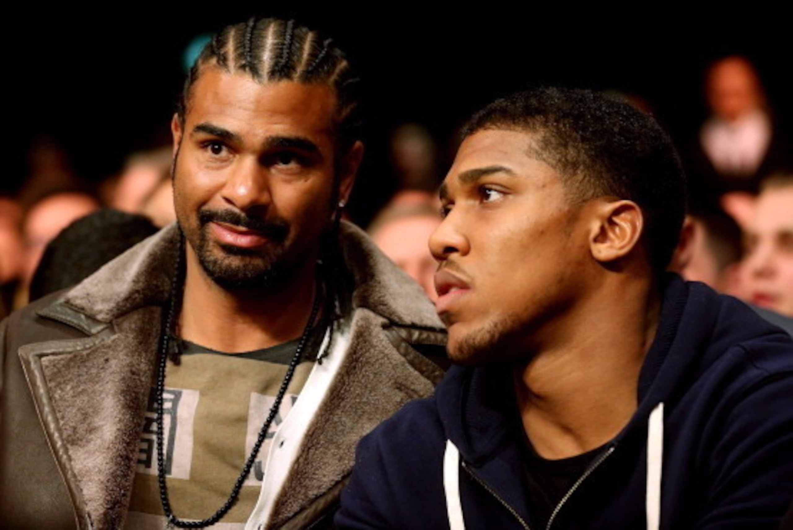 LONDON, ENGLAND - FEBRUARY 23:  David Haye (L) and Anthony Joshua look on from ringside during the International Heavywarights III betfair Prize Fighter at York Hall on February 23, 2013 in London, England.  (Photo by Scott Heavey/Getty Images)