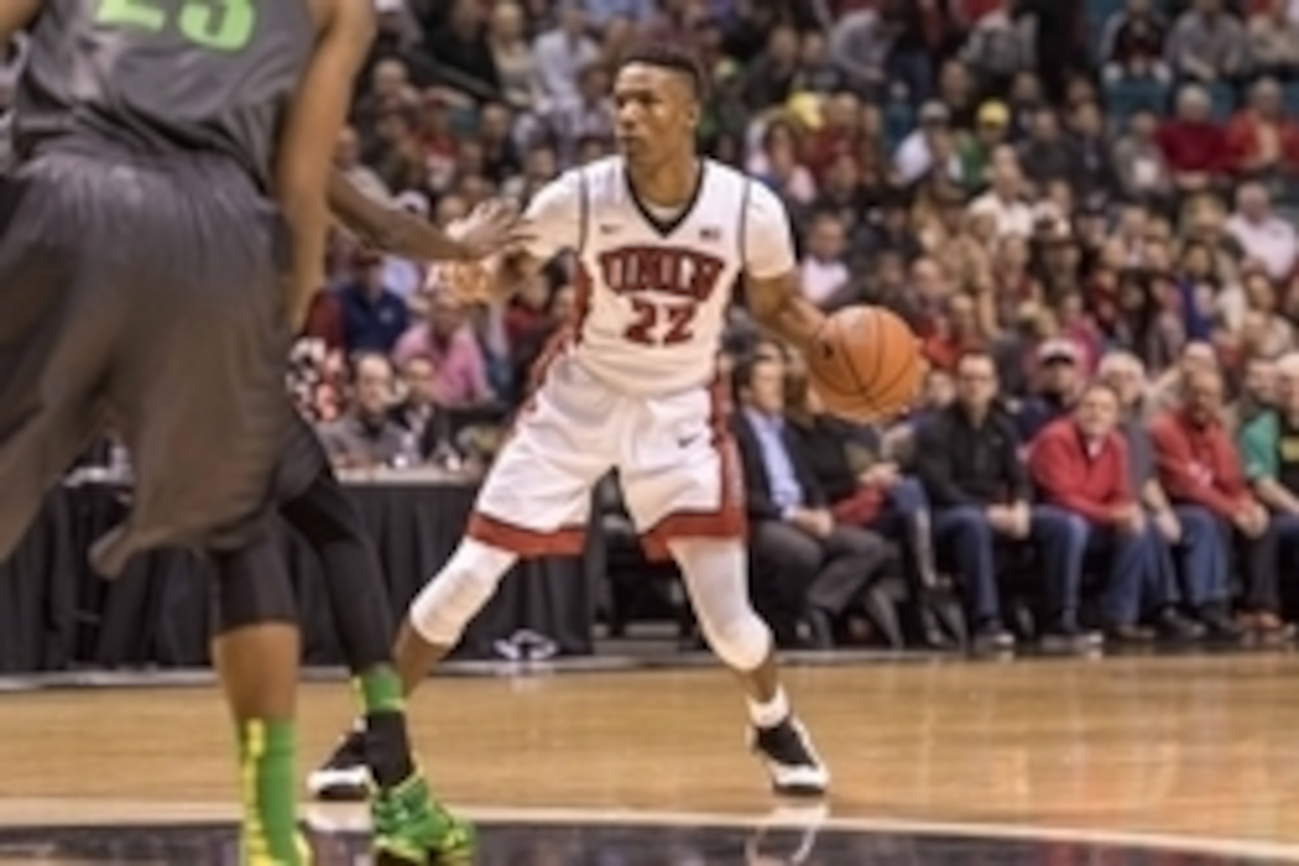 Dec 4, 2015; Las Vegas, NV, USA; UNLV Rebels guard Patrick McCaw (22) dribbles the ball against the Oregon Ducks during the first half at MGM Grand. Mandatory Credit: Joshua Dahl-USA TODAY Sports