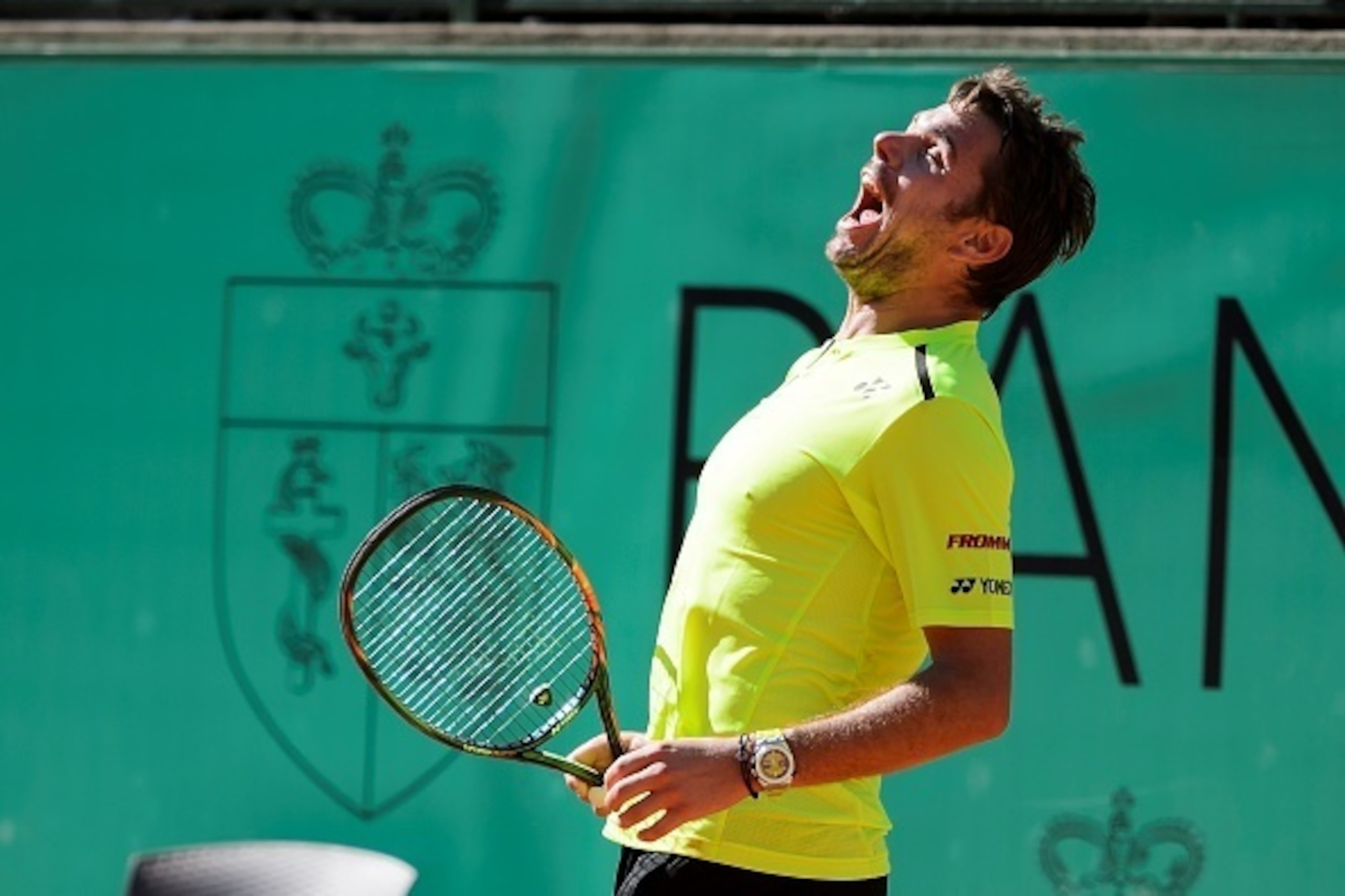 Switzerland's Stan Wawrinka reacts after winning the Geneva Open ATP 250 tennis tournament final against Croatia's Marin Cilic on May 21, 2016 in Geneva. / AFP / FABRICE COFFRINI        (Photo credit should read FABRICE COFFRINI/AFP/Getty Images)