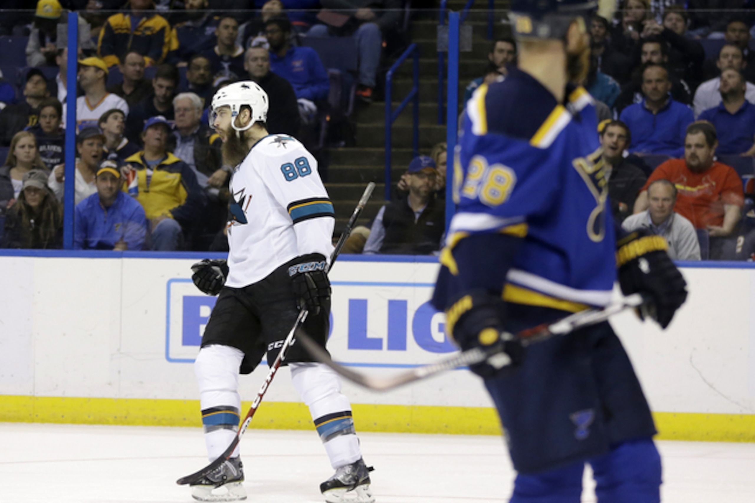 Brent Burns after scoring a goal in Game 2 of Western Conference Final