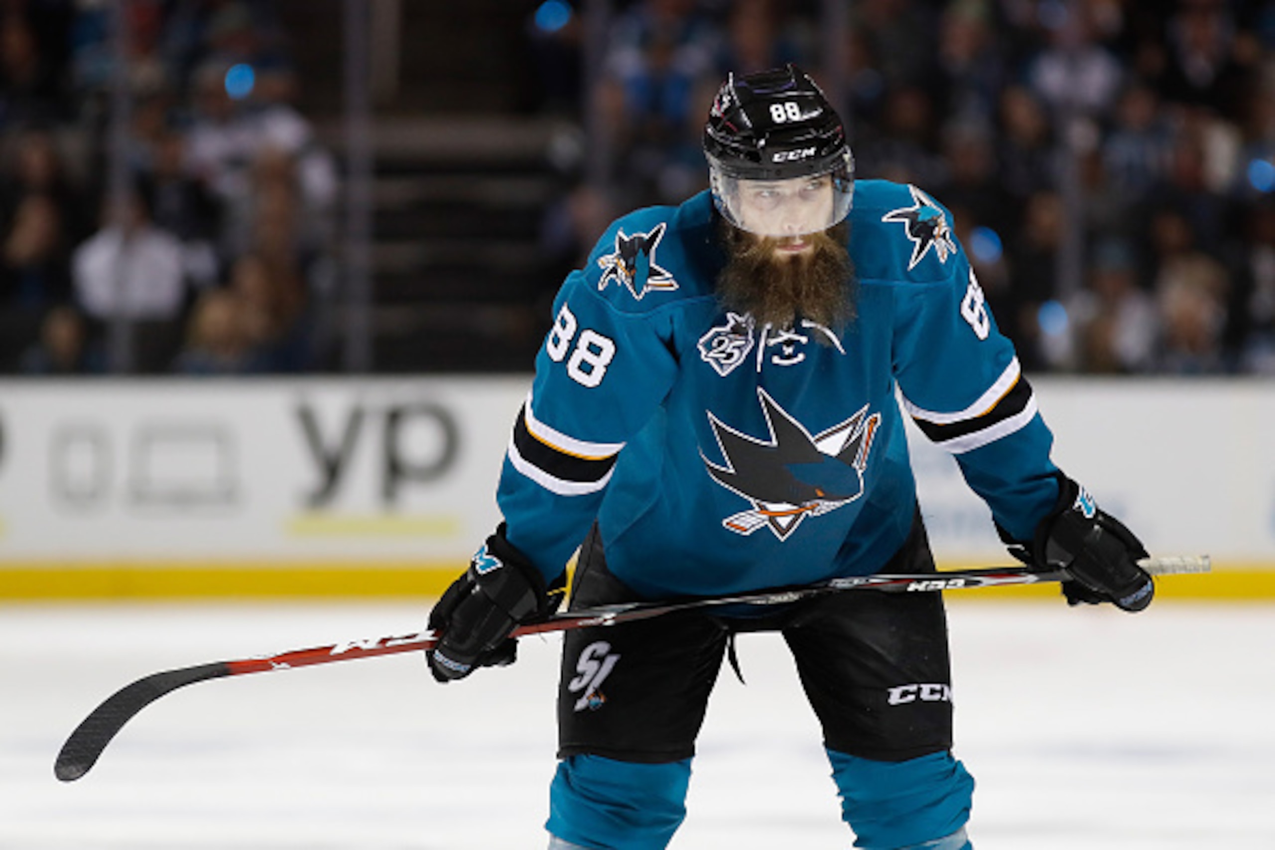 SAN JOSE, CA - MAY 21:  Brent Burns #88 of the San Jose Sharks in game four of the Western Conference Finals against the St. Louis Blues during the 2016 NHL Stanley Cup Playoffs at HP Pavilion on May 21, 2016 in San Jose, California.  (Photo by Christian 