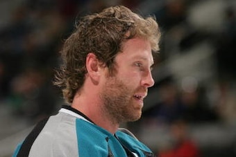 SAN JOSE, CA - DECEMBER 16: Joe Thornton #19 of the San Jose Sharks looks on prior to a game against the Anaheim Ducks on December 16, 2006 at the HP Pavilion in San Jose, California. The Sharks won the game 4-3.  (Photo by Don Smith/Getty Images)