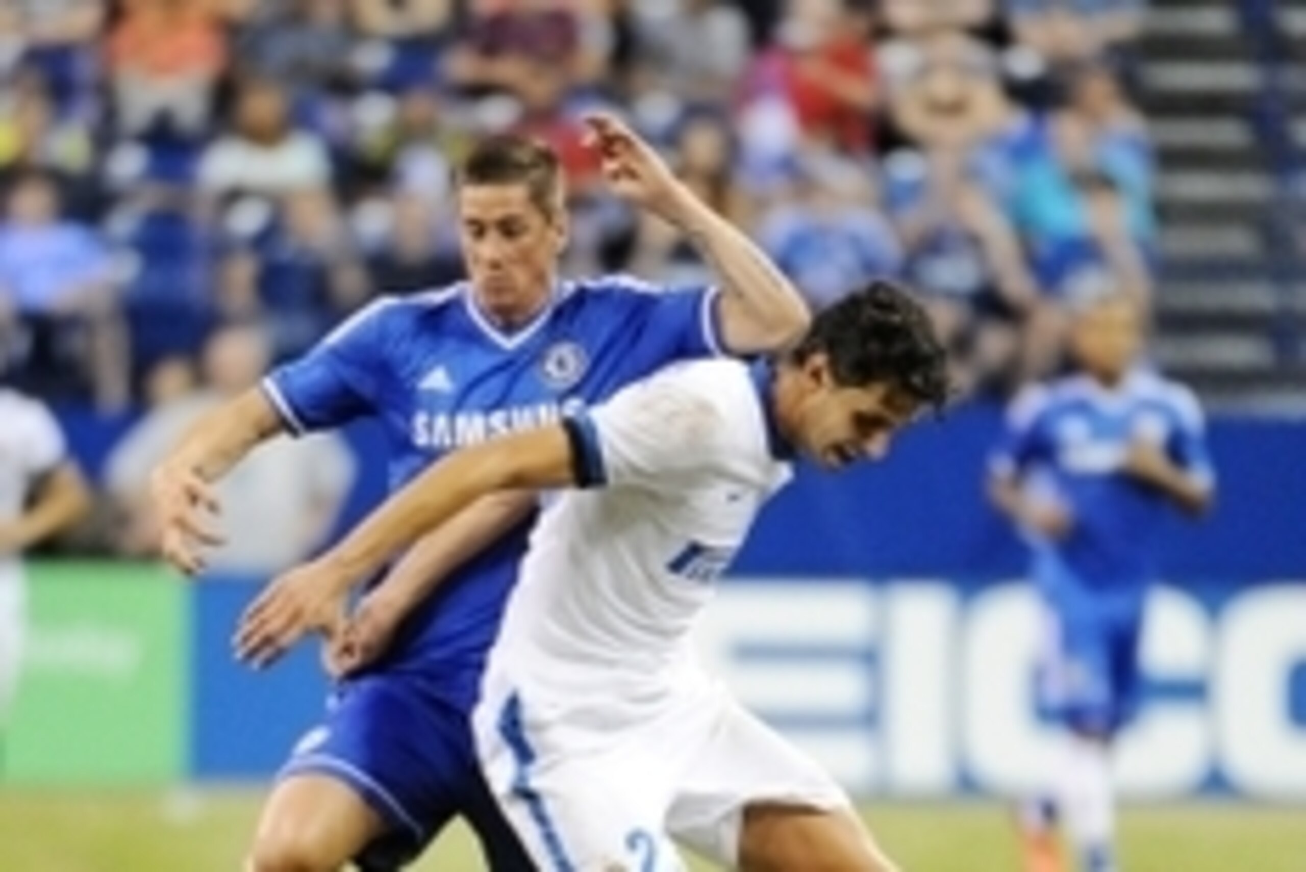 Aug 1, 2013; Indianapolis, IN, USA; Chelsea forward Fernando Torres (9) goes up against Inter Milan defenseman Andrea Ranocchia (23) in their Guiness International Champions Cup match. Mandatory Credit: Tom Russo-USA TODAY Sports Aug 1, 2013; Indianapolis, IN, USA; Chelsea forward Fernando Torres (9) goes up against Inter Milan defenseman Andrea Ranocchia (23) in their Guiness International Champions Cup match. Mandatory Credit: Tom Russo-USA TODAY Sports