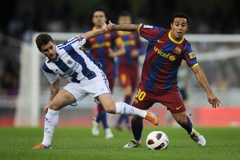 Griezmann in Real Sociedad colours against Barcelona in 2011