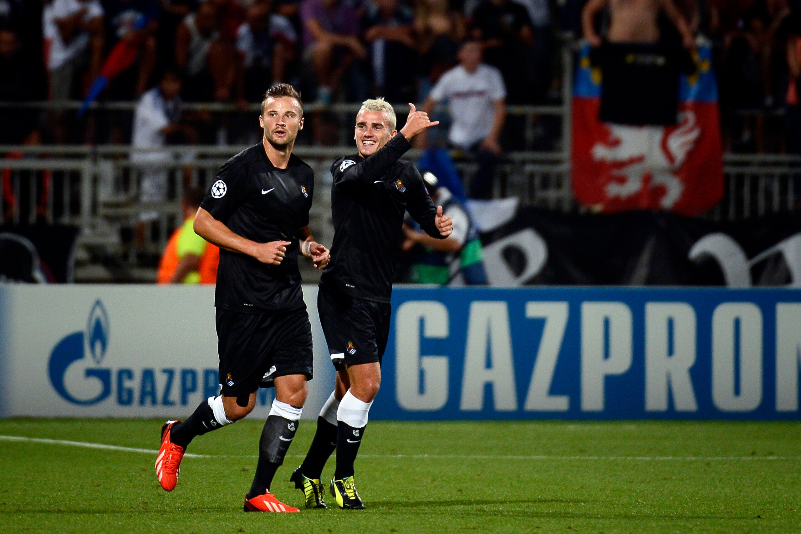 Griezmann celebrates scoring against Lyon in 2013 Griezmann celebrates scoring against Lyon in 2013