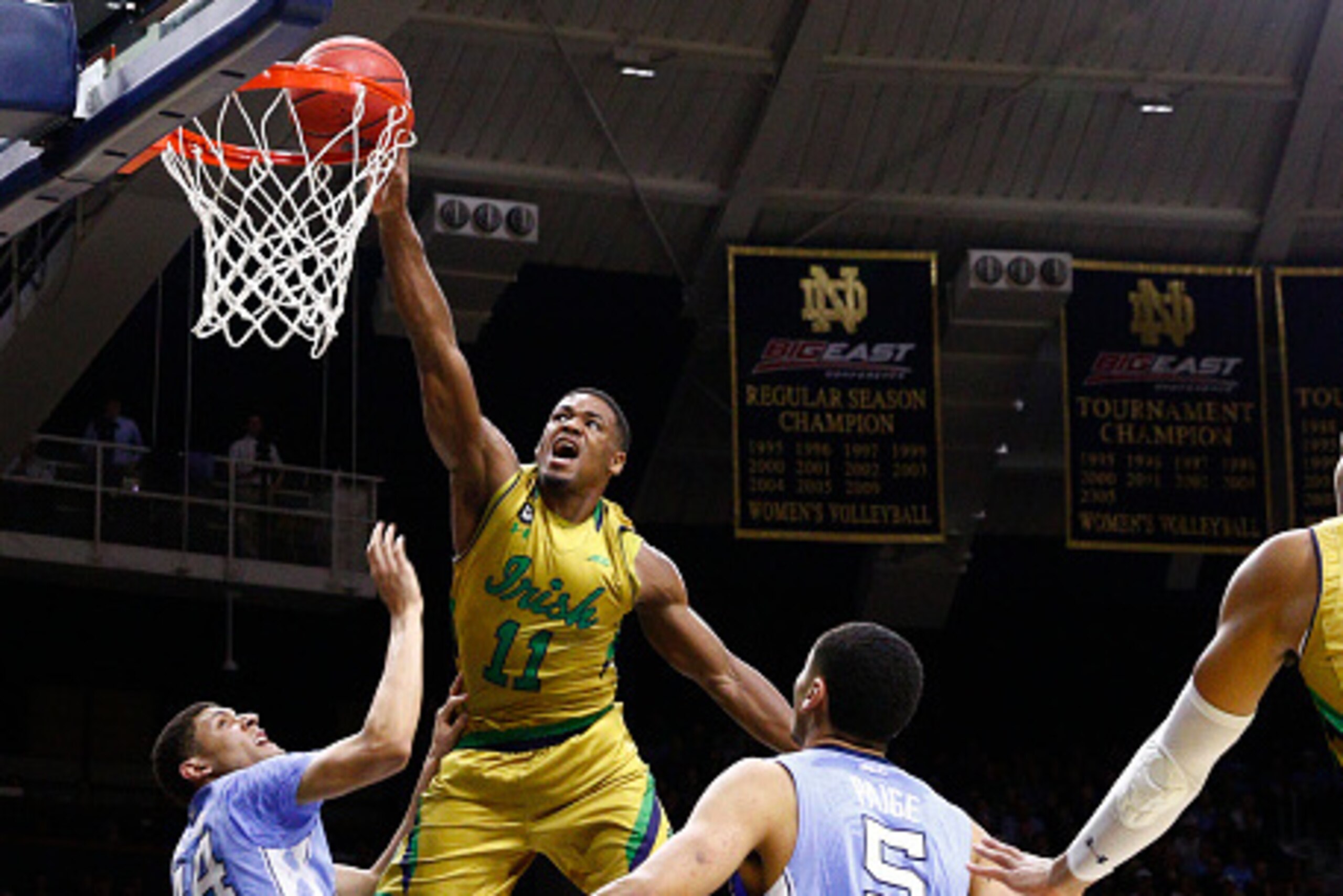 SOUTH BEND, IN - FEBRUARY 6: Demetrius Jackson #11 of the Notre Dame Fighting Irish takes the ball up against the North Carolina Tar Heels at Purcell Pavilion on February 6, 2016 in South Bend, Indiana. Notre Dame defeated North Carolina 80-76. (Photo by 