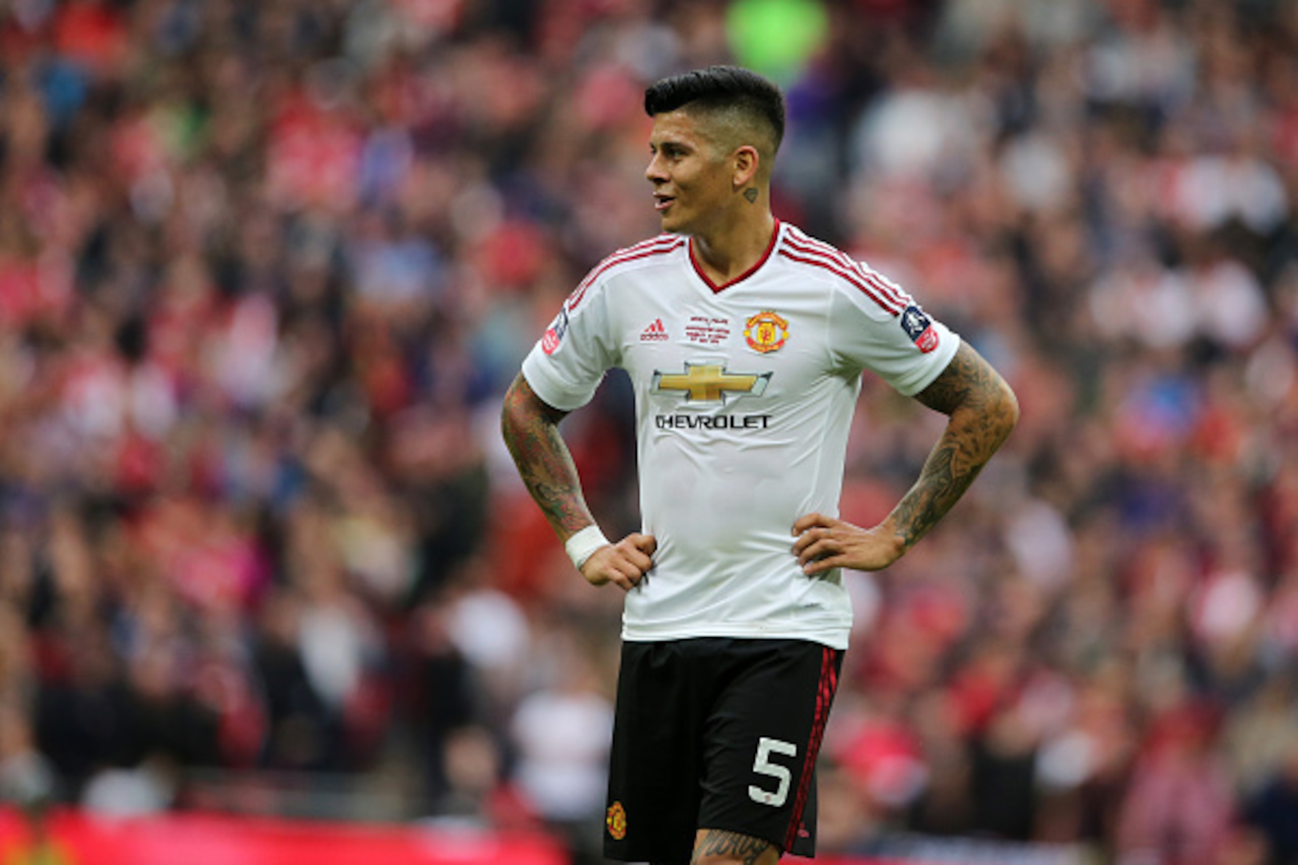 LONDON, ENGLAND - MAY 21: LONDON, ENGLAND - MAY 21: Marcos Rojo of Manchester United during The Emirates FA Cup final match between Manchester United and Crystal Palace at Wembley Stadium on May 21, 2016 in London, England. (Photo by Matthew Ashton - AMA/