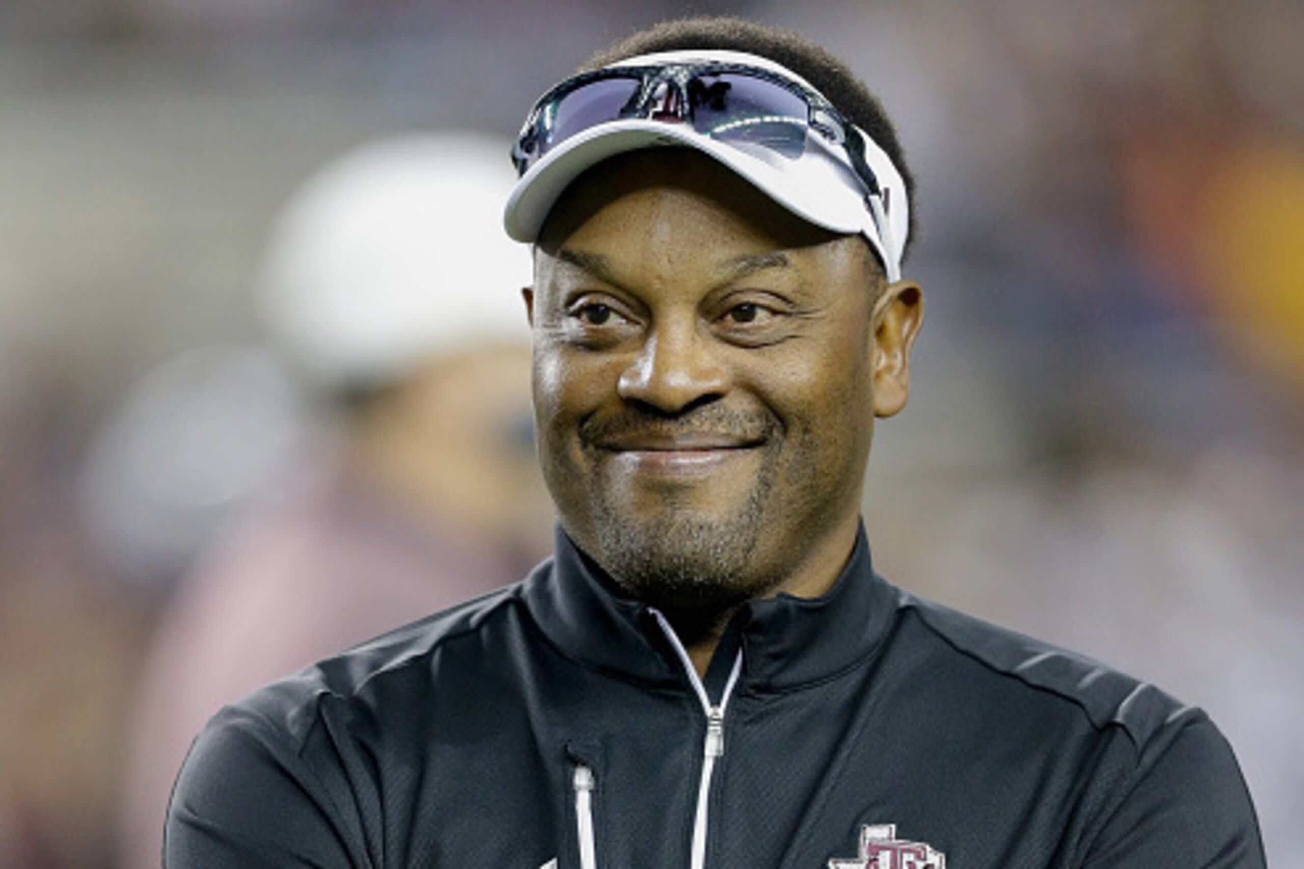 COLLEGE STATION, TX - NOVEMBER 07:  Head coach Kevin Sumlin of the Texas A&M Aggies during warm ups before playing against the Auburn Tigers  at Kyle Field on November 7, 2015 in College Station, Texas.  (Photo by Bob Levey/Getty Images)