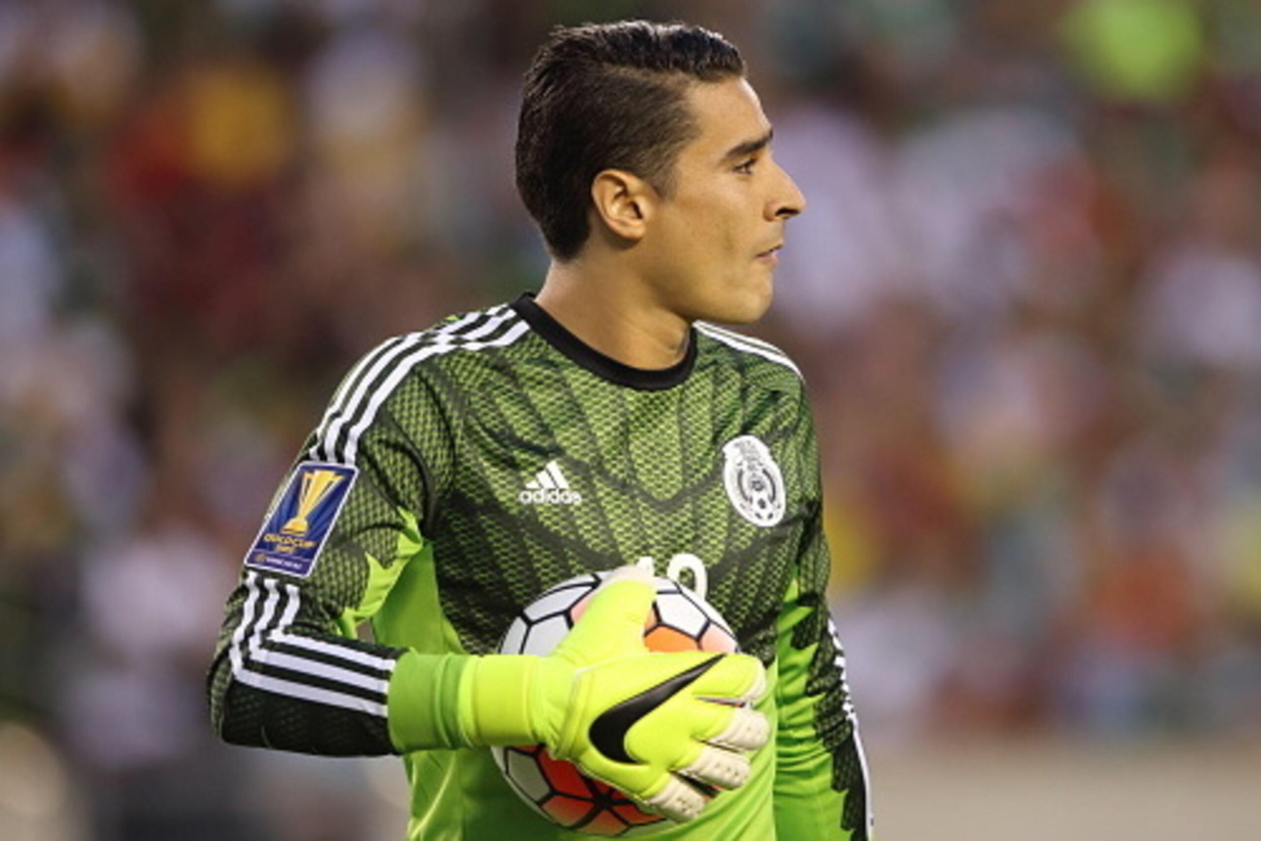 PHILADELPHIA, PA  - JULY 26:  Guillermo Ochoa #13 of Mexico during the 2015 CONCACAF Gold Cup Final match between Jamaica and Mexico at Lincoln Financial Field on July 26, 2015 in Philadelphia, Pennsylvania.  (Photo by Matthew Ashton - AMA/Getty Images)