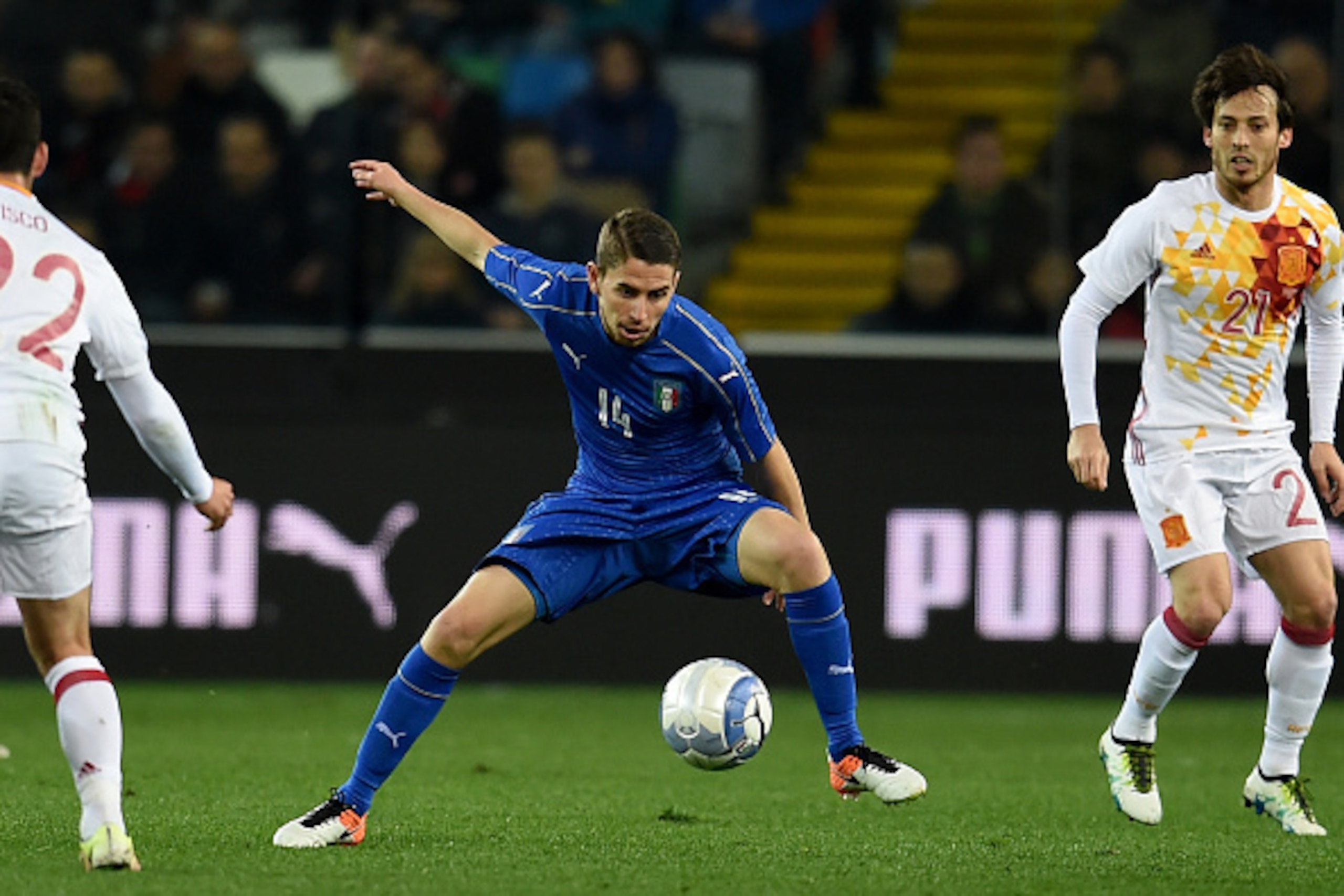 UDINE, ITALY - MARCH 24:  Jorginho of Italy in action during the international friendly match between Italy and Spain at Stadio Friuli on March 24, 2016 in Udine, Italy.  (Photo by Claudio Villa/Getty Images)