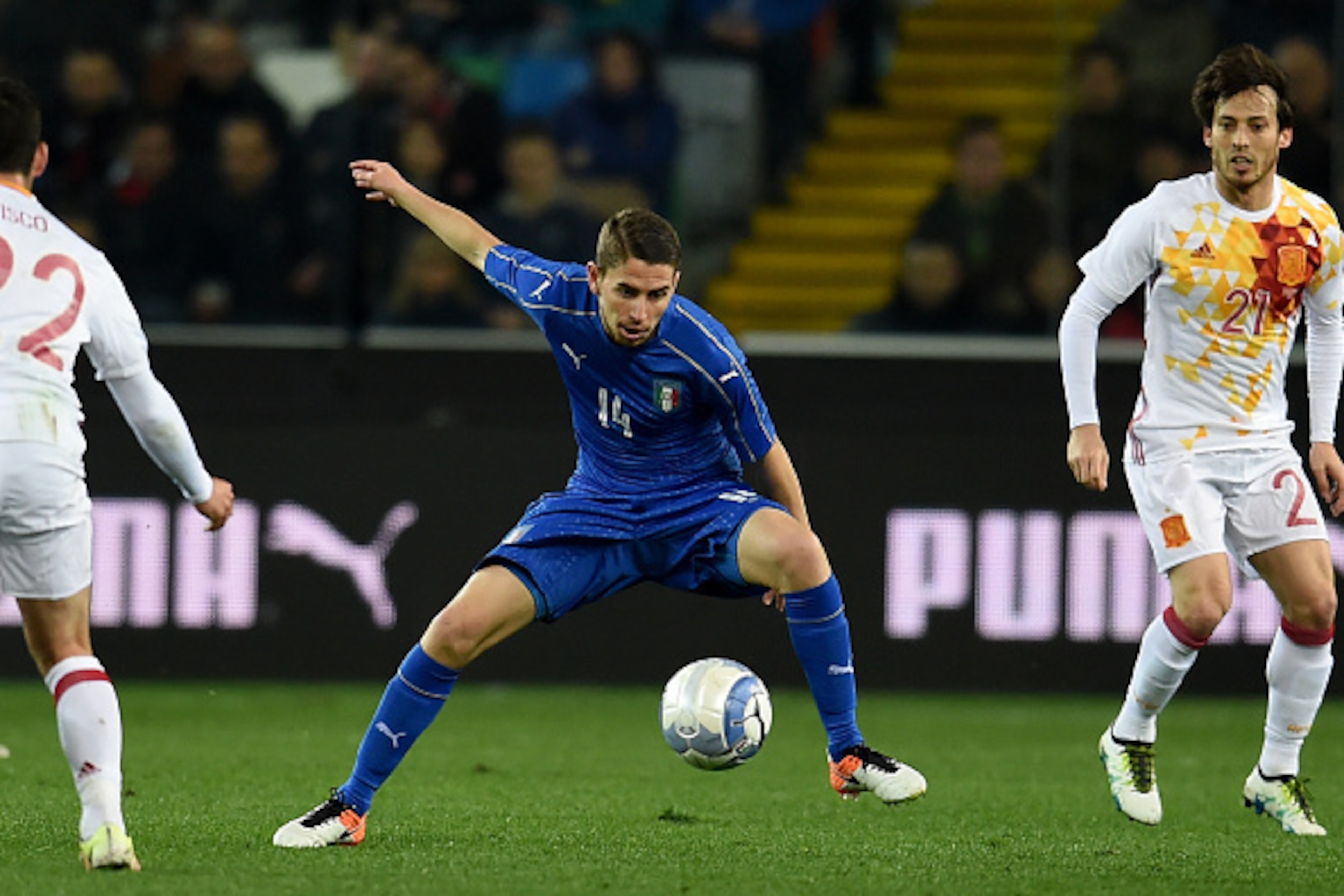 UDINE, ITALY - MARCH 24:  Jorginho of Italy in action during the international friendly match between Italy and Spain at Stadio Friuli on March 24, 2016 in Udine, Italy.  (Photo by Claudio Villa/Getty Images)