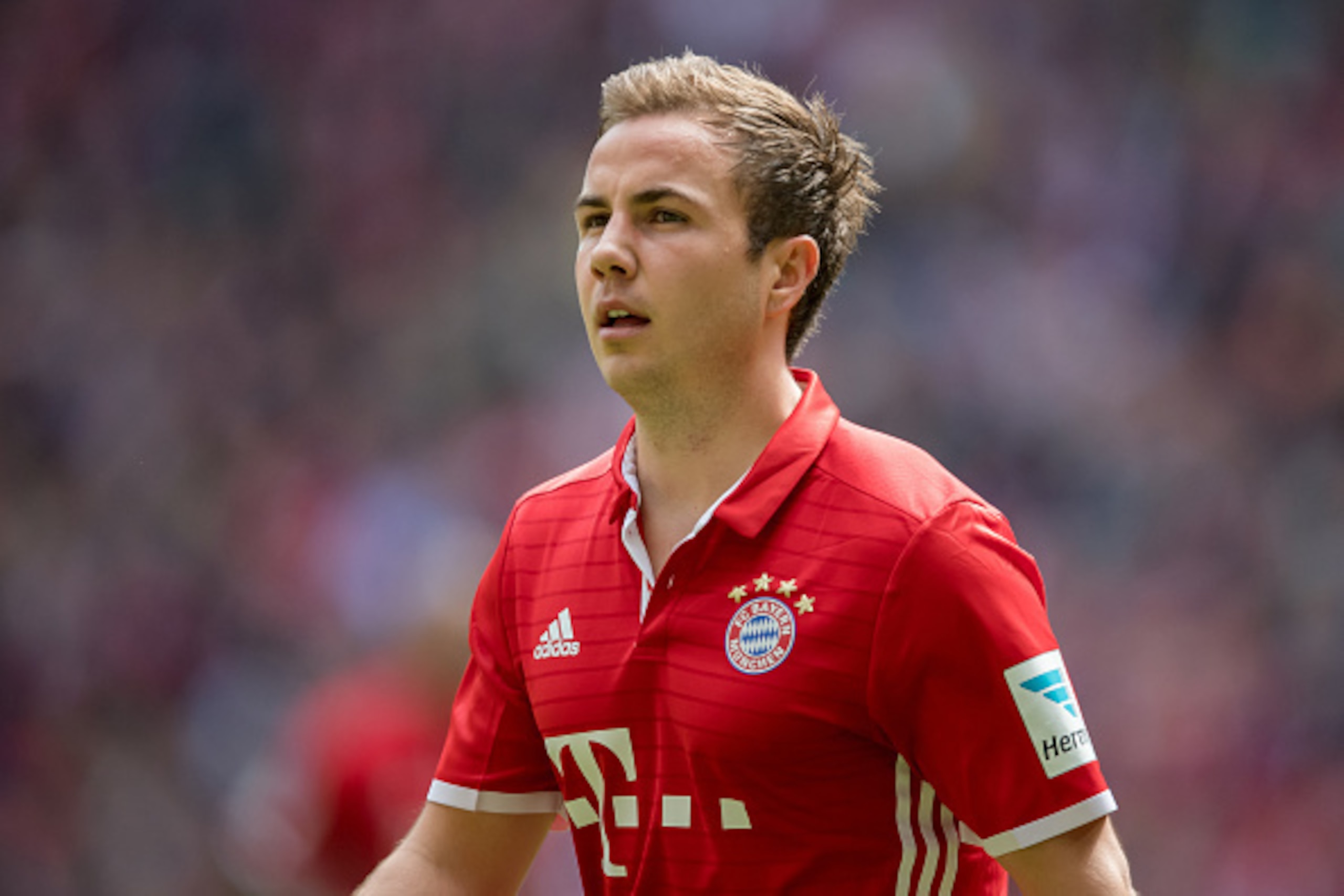 MUNICH, GERMANY - MAY 14:  Mario Goetze of Muenchen looks on during the Bundesliga match between FC Bayern Muenchen and Hannover 96 at Allianz Arena on May 14, 2016 in Munich, Germany.  (Photo by Boris Streubel/Getty Images)