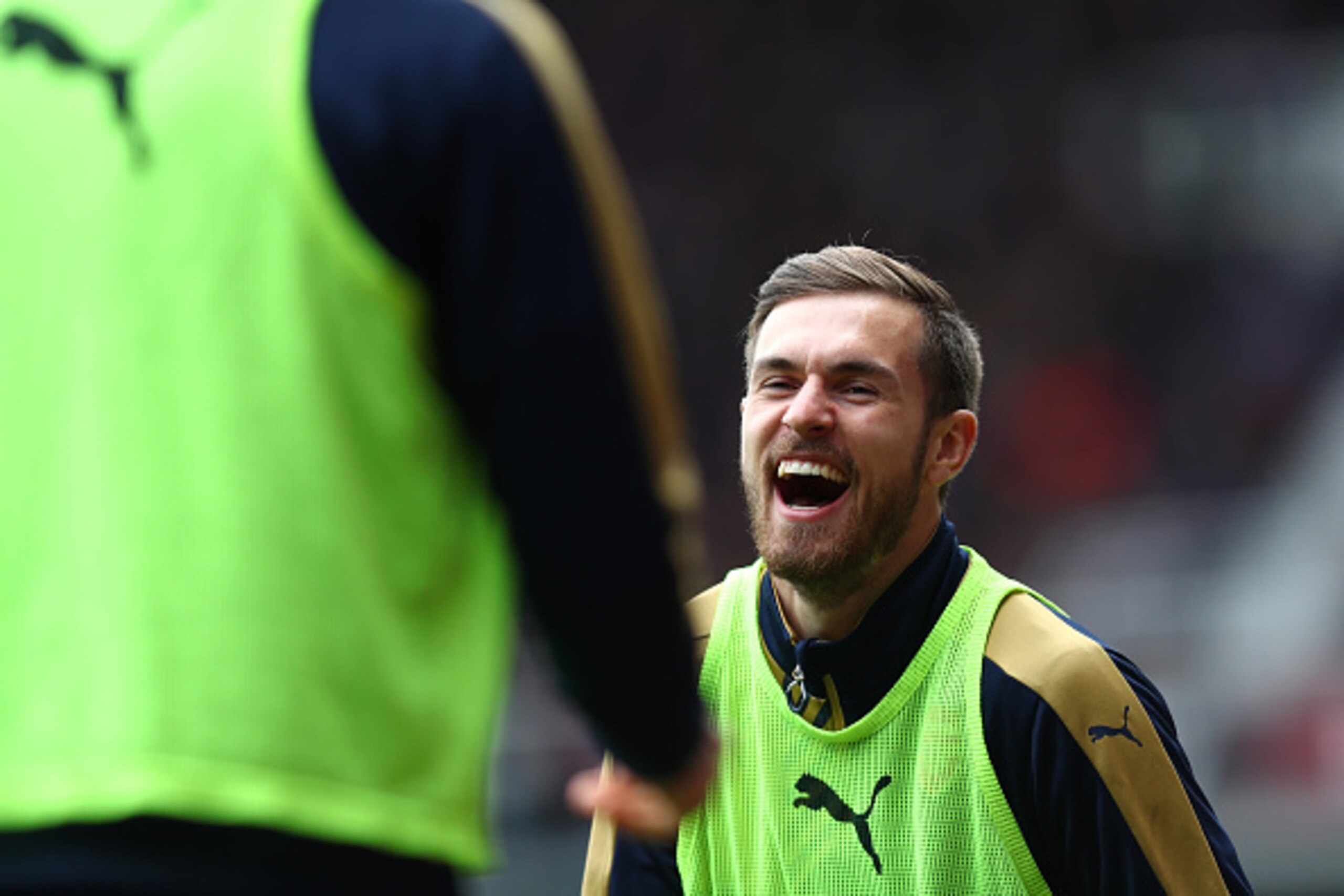 LONDON, UNITED KINGDOM - APRIL 09: Aaron Ramsey of Arsenal warms up during the Barclays Premier League match between West Ham United and Arsenal at the Boleyn Ground on April 9, 2016 in London, England.  (Photo by Julian Finney/Getty Images)