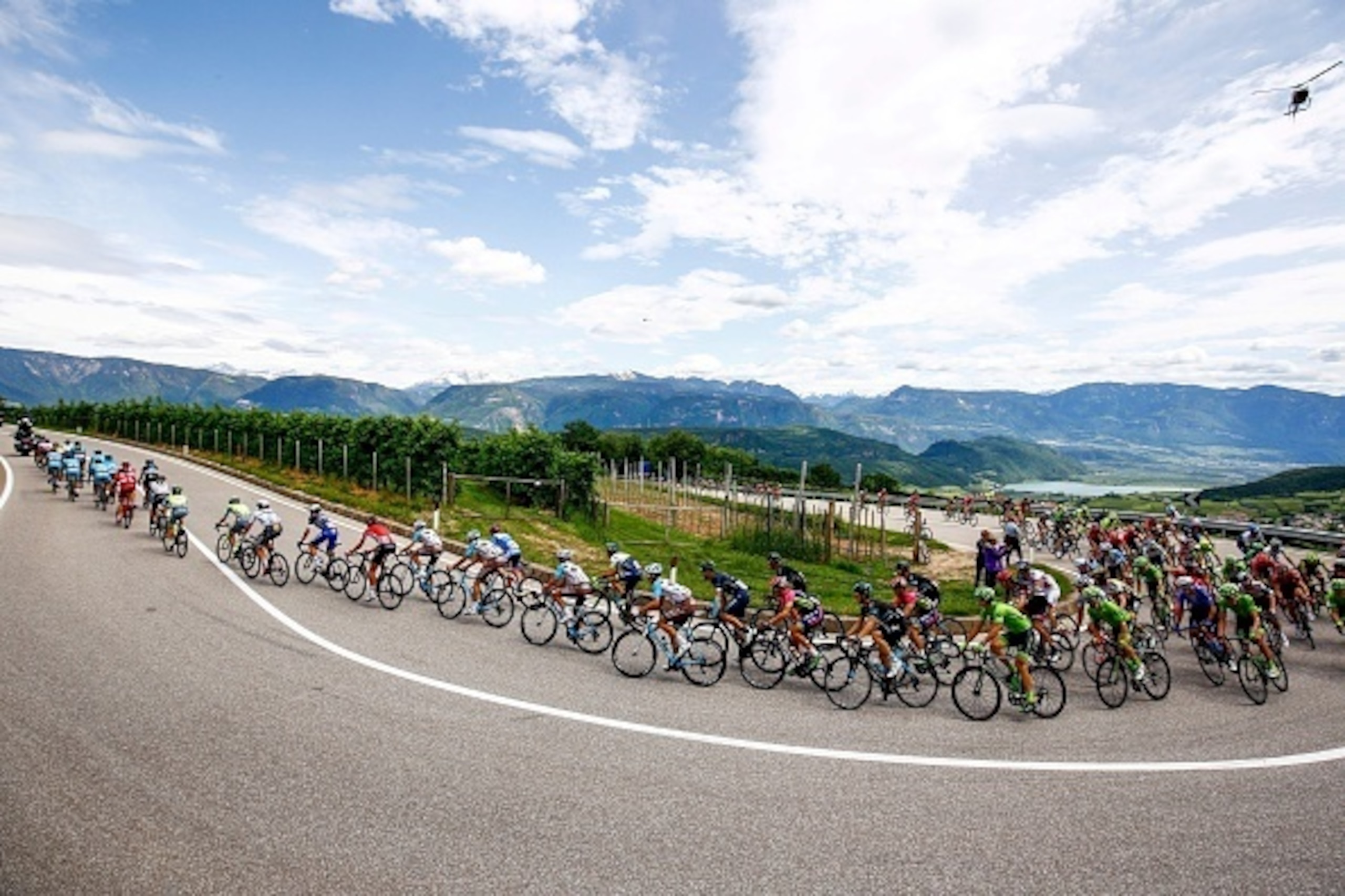 The peloton rides during the 16th stage of the 99th Giro d'Italia, Tour of Italy, from Bressanone / Brixen to Andalo on May 24, 2016. Dutchman Steven Kruijswijk moved closer to a history-making Giro d'Italia triumph Tuesday after stretching his lead over 