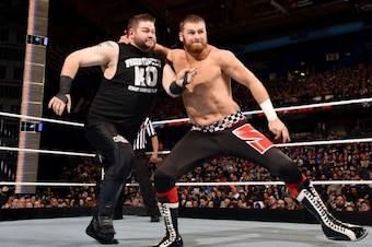 Sami Zayn battles Kevin Owens.