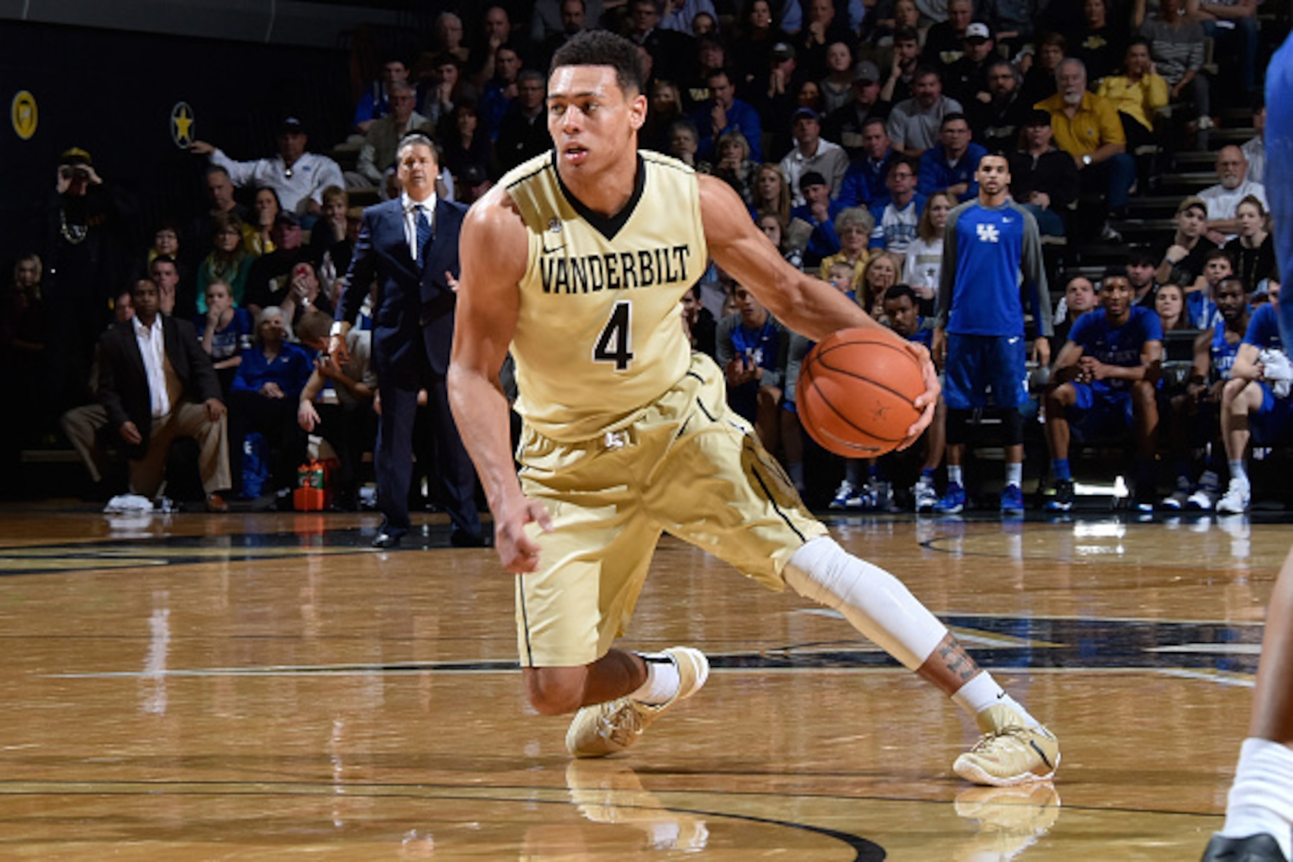 NASHVILLE, TENNESSEE - FEBRUARY 27:  Wade Baldwin IV #4 of the Vanderbilt Commodores plays against the Kentucky Wildcats at Memorial Gym on February 27, 2016 in Nashville, Tennessee. Vanderbilt defeated Kentucky 74-62.  (Photo by Frederick Breedon/Getty I