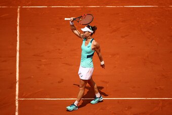 PARIS, FRANCE - MAY 27:  Samantha Stosur of Australia celebrates victory during the Ladies Singles third round match against Lucie Safarova of Czech Republic on day six of the 2016 French Open at Roland Garros on May 27, 2016 in Paris, France.  (Photo by 