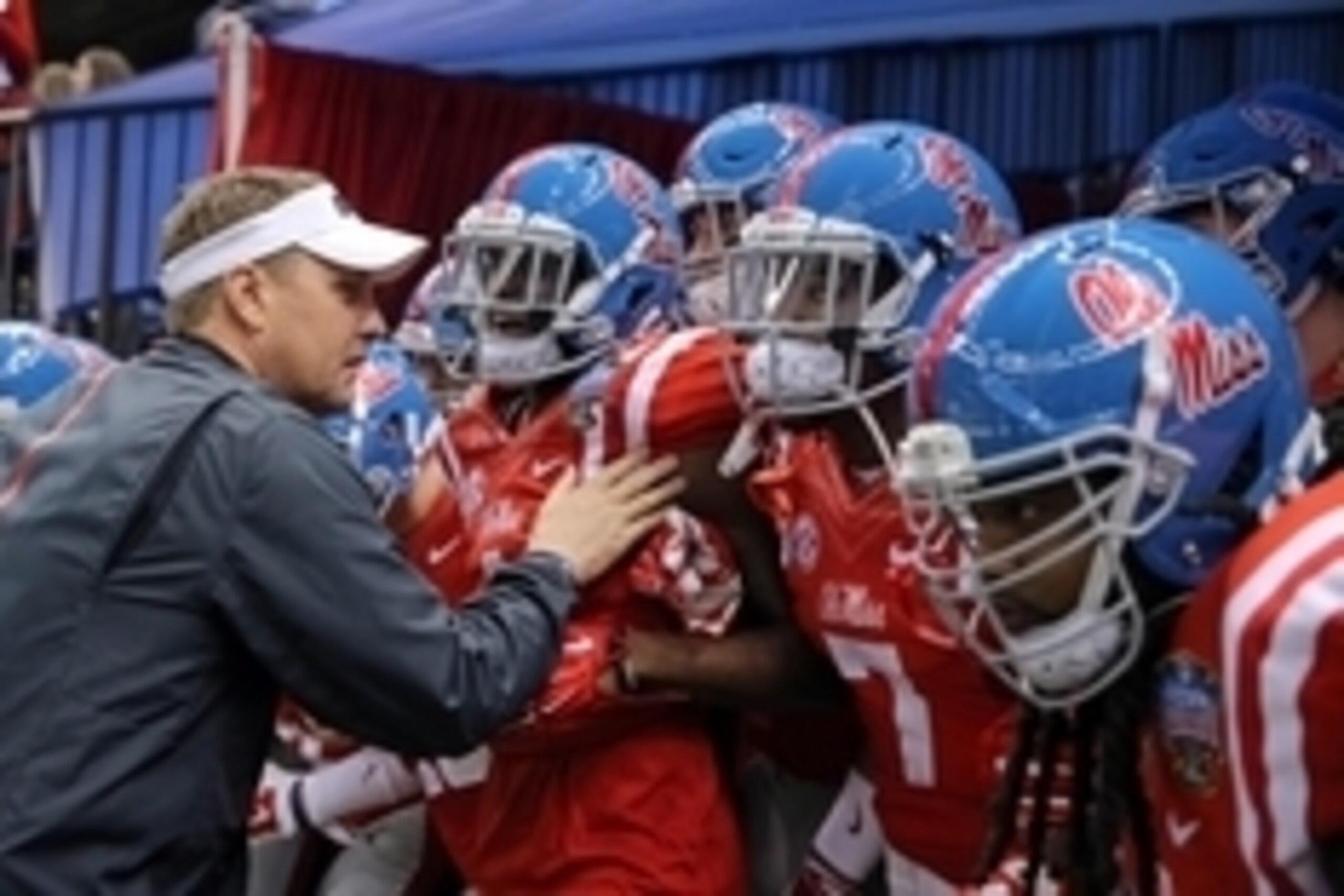 Jan 1, 2016; New Orleans, LA, USA; Mississippi Rebels head coach Hugh Freeze prepares to take his team onto the field to play the Oklahoma State Cowboys in the 2016 Sugar Bowl at the Mercedes-Benz Superdome. Mandatory Credit: Chuck Cook-USA TODAY Sports