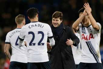 Happier times for Chadli and Mauricio Pochettino after the Belgian helped Tottenham to a 3-1 win over Crystal Palace in January.
