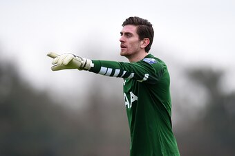 ENFIELD, ENGLAND - JANUARY 18:  Luke McGee of Tottenham Hotspur signals to his team-mates during the Barclays U21 Premier League match between Tottenham Hotspur and Manchester City at Tottenham Hotspur Training Centre on January 18, 2016 in Enfield, Engla