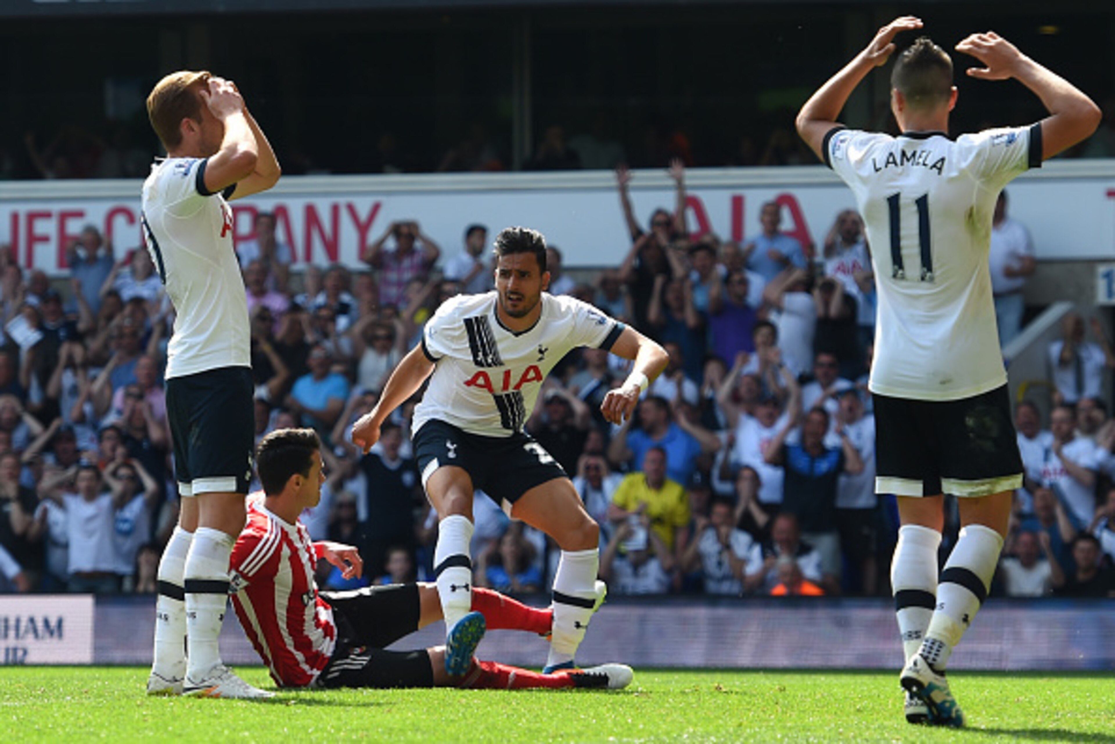 LONDON, ENGLAND - MAY 08: Nacer Chadli of Tottenham Hotspur reacts to missing a chance on goal during the Barclays Premier League match between Tottenham Hotspur and Southampton at White Hart Lane on May 8, 2016 in London, England. (Photo by Shaun Botter LONDON, ENGLAND - MAY 08: Nacer Chadli of Tottenham Hotspur reacts to missing a chance on goal during the Barclays Premier League match between Tottenham Hotspur and Southampton at White Hart Lane on May 8, 2016 in London, England. (Photo by Shaun Botter