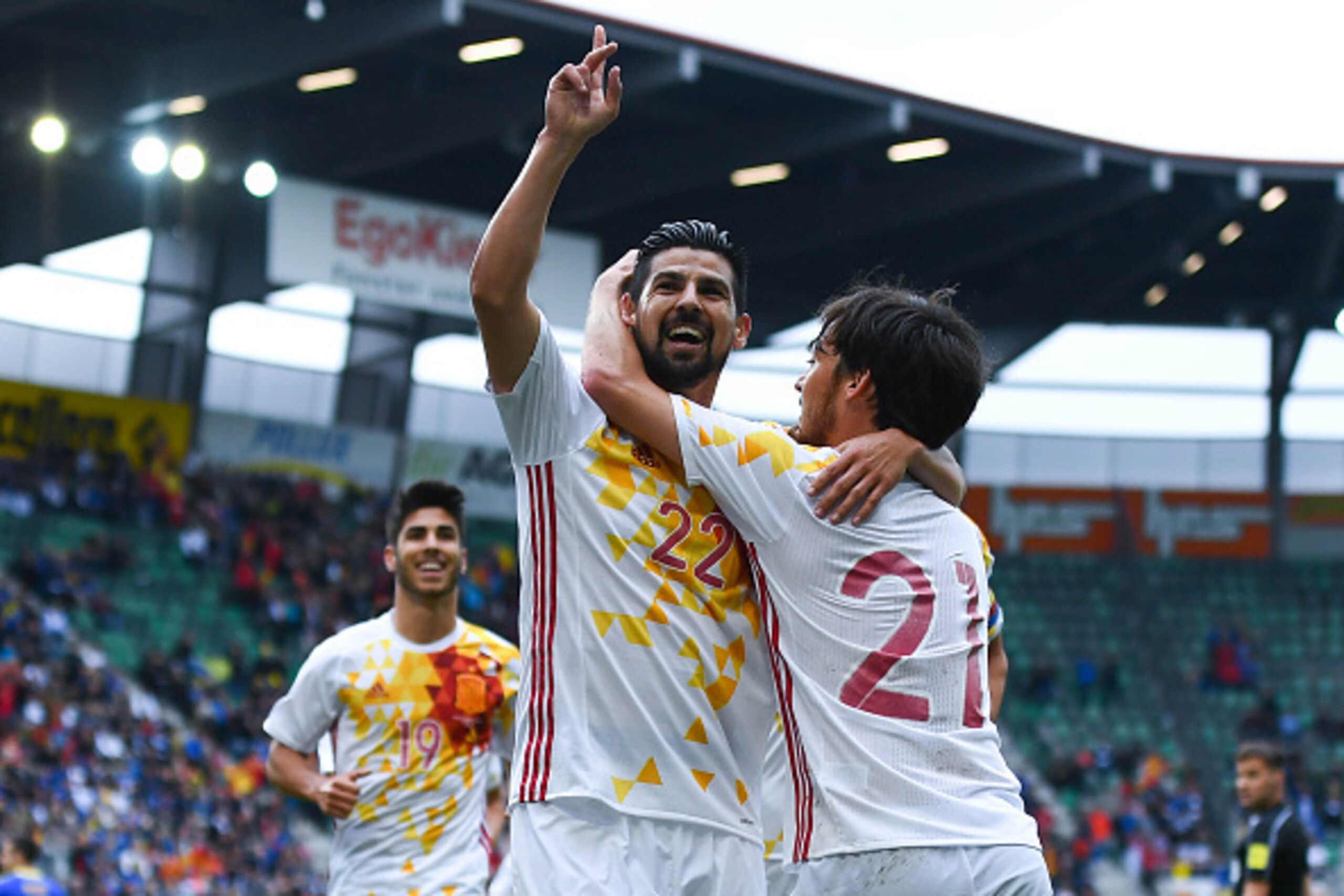 ST GALLEN, SWITZERLAND - MAY 29:  Manuel Agudo 'Nolito' of Spain celebrates after scoring the opening goal during an international friendly match between Spain and Bosnia at the AFG Arena on May 29, 2016 in St Gallen, Switzerland.  (Photo by David Ramos/G