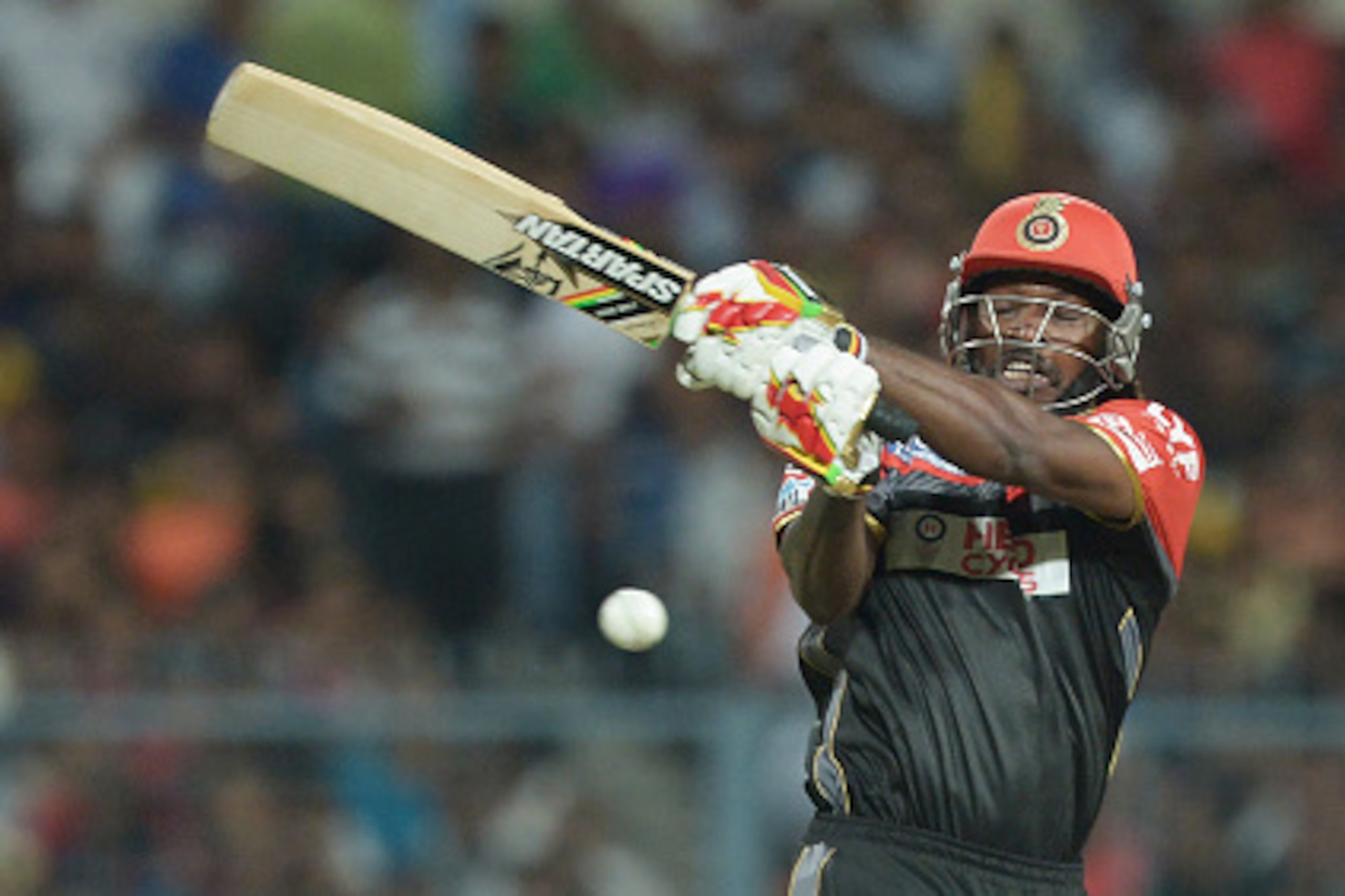 Royal Challengers Bangalore Chris Gayle plays a shot during the 2016 Indian Premier League (IPL) Twenty20 cricket match between Kolkata Knight Riders and Royal Challengers Bangalore at the Eden Gardens Cricket Stadium in Kolkata on May 16, 2016.  ----IMAG