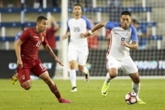 May 28, 2016; Kansas City, KS, USA;  US Men's National Team forward Clint Dempsey (8) tries to get past US Men's National Team midfielder Alejandro Bedoya (11) at Children's Mercy Park. Mandatory Credit: Gary Rohman/MLS/USA TODAY Sports
