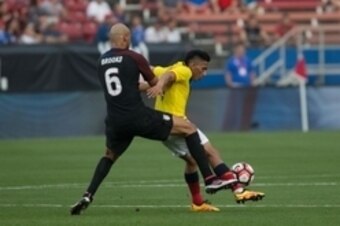 May 25, 2016; Frisco, TX, USA; U.S. mens national team defender John Brooks (6) reaches for the ball in the first half against Ecuador at Toyota Stadium. Mandatory Credit: Sean Pokorny-USA TODAY Sports