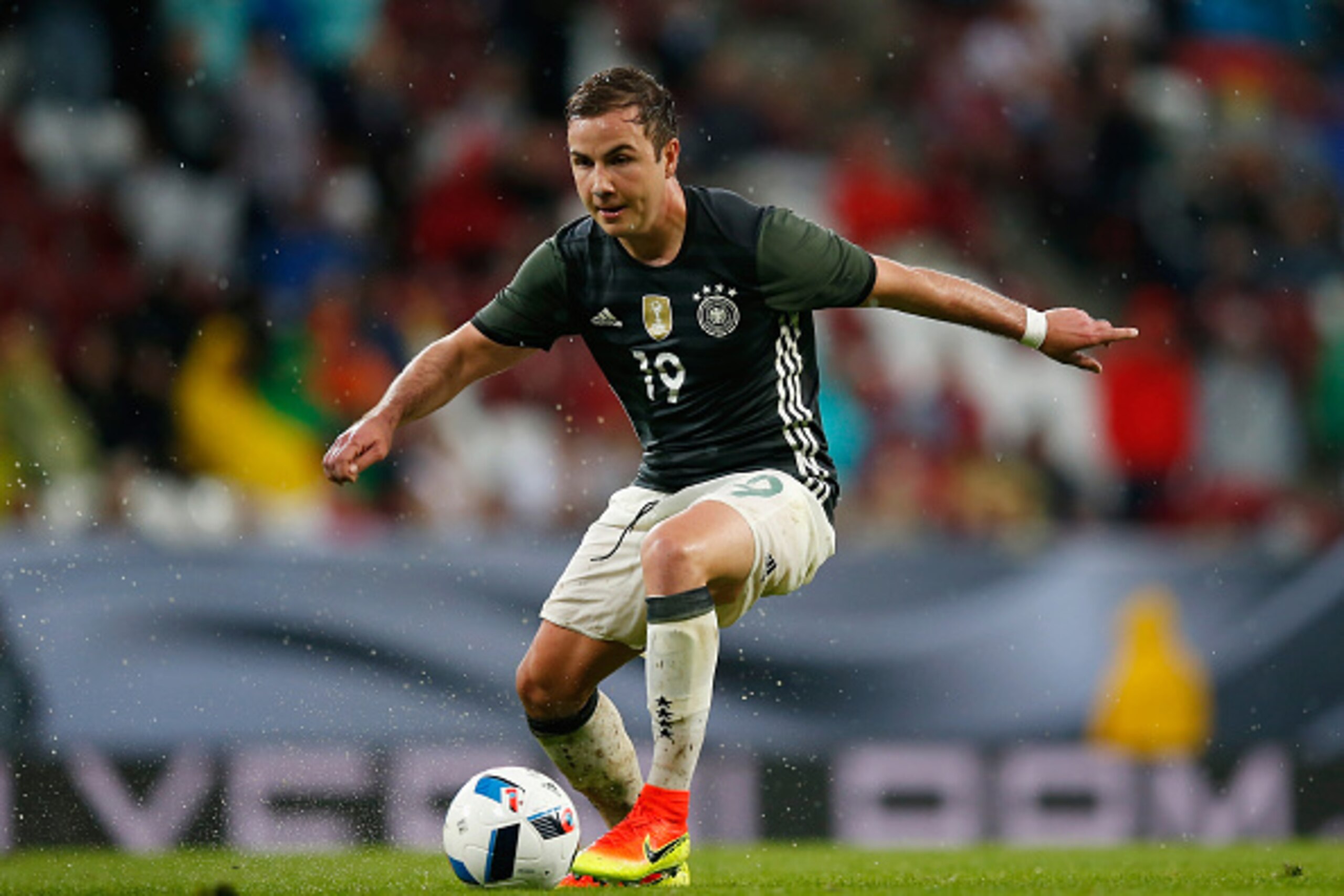 AUGSBURG, GERMANY - MAY 29:  Mario Goetze of Germany runs with the ball during the International Friendly match between Germany and Slovakia at WWK-Arena on May 29, 2016 in Augsburg, Germany.  (Photo by Boris Streubel/Getty Images)