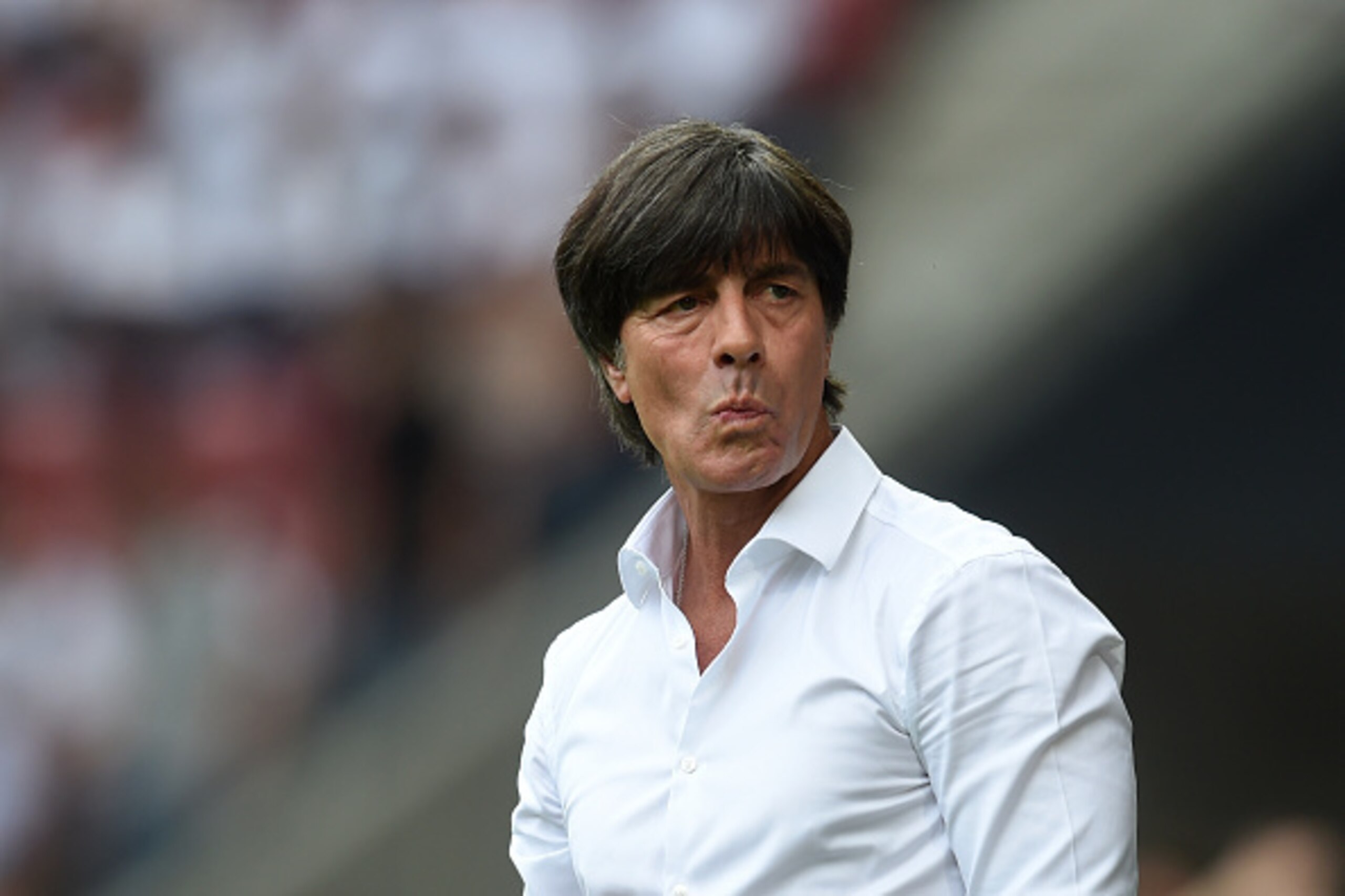 Germany's headcoach Joachim Loew reacts prior the friendly football match between Germany and Slovakia in Augsburg, southern Germany, on May 29, 2016.  / AFP / CHRISTOF STACHE        (Photo credit should read CHRISTOF STACHE/AFP/Getty Images)
