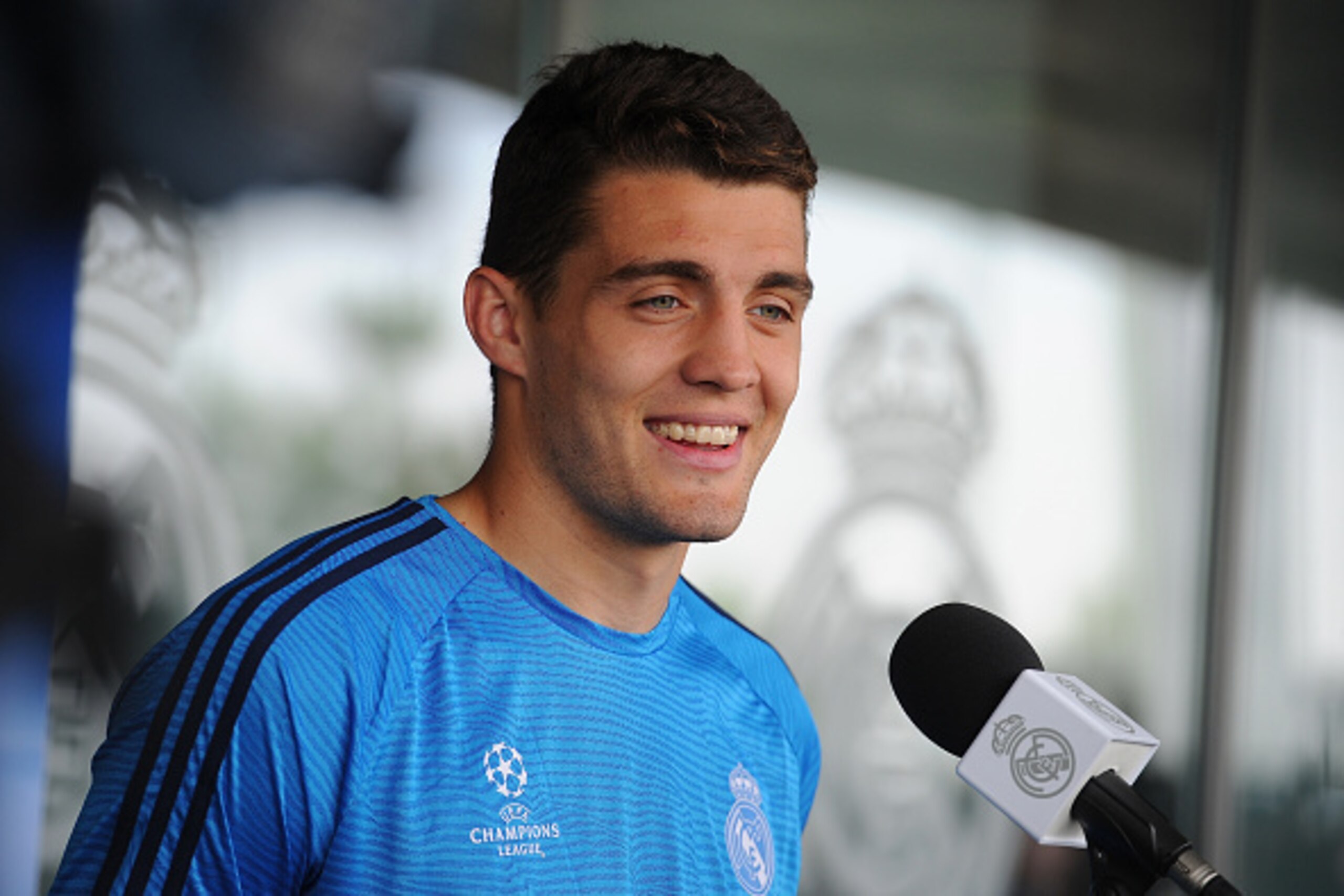 MADRID, SPAIN - MAY 24:  Mateo Kovacic of Real Madrid talks to members of the press at the mixed zone after the team training session at the Real Madrid Open Media Day ahead of the UEFA Champions League Final against Club Atletico Madrid at Valdebebas tra