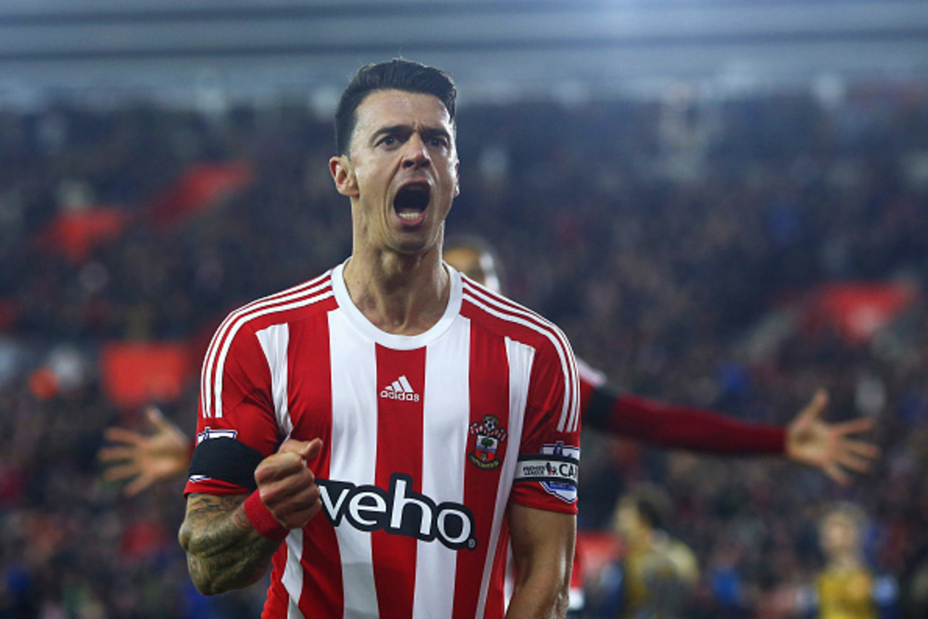 SOUTHAMPTON, ENGLAND - DECEMBER 26:  Jose Fonte of Southampton celebrates as he scores their third goal during the Barclays Premier League match between Southampton and Arsenal at St Mary's Stadium on December 26, 2015 in Southampton, England.  (Photo by 