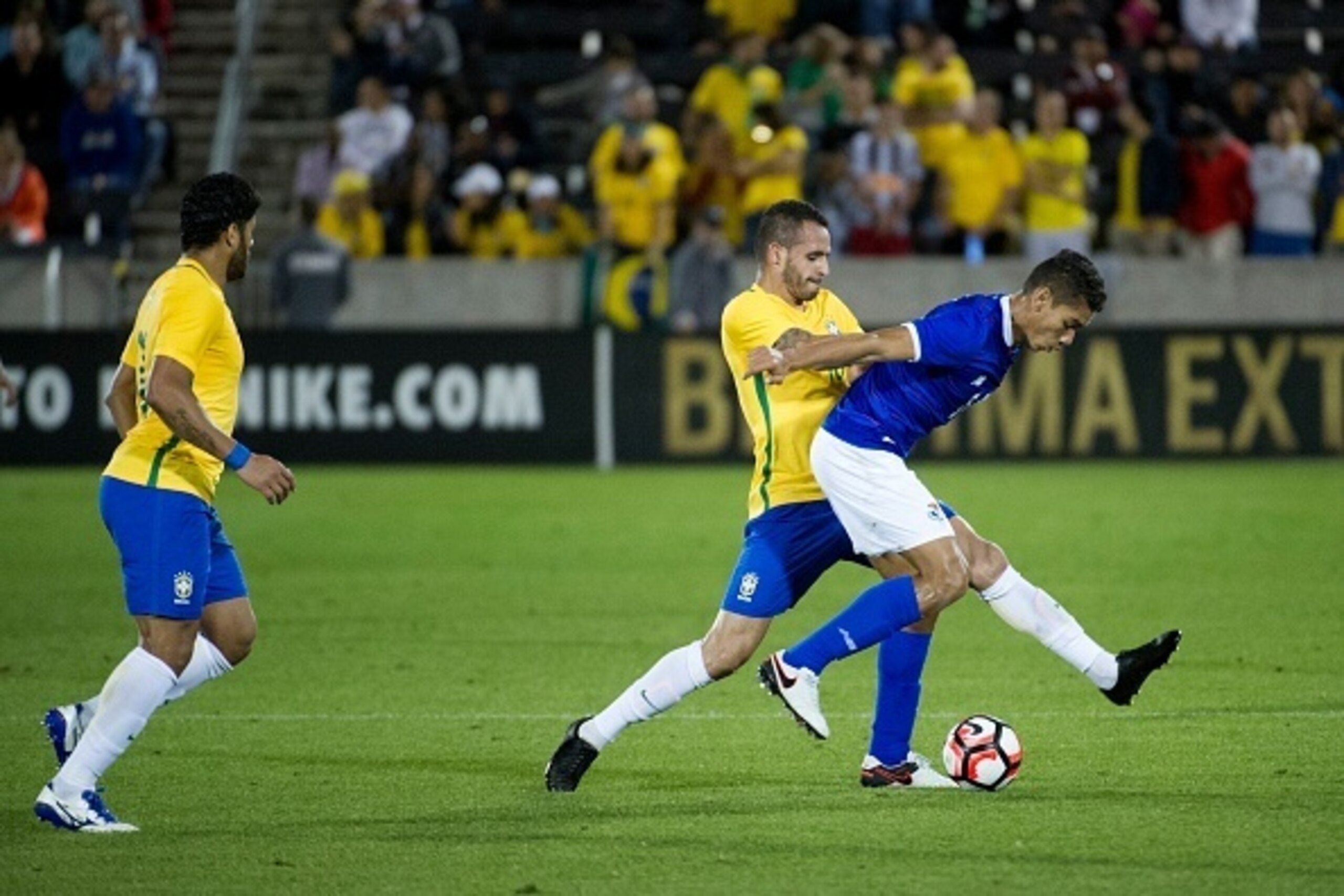 Valentin Pimental #14 of Panama and Renato Augusto #18 of Brazil vie for control of the ball during an international friendly match at Dick's Sporting Goods Park in Commerce City, Colorado on May 29, 2016.
Both Brazil and Panama, along with fourteen other