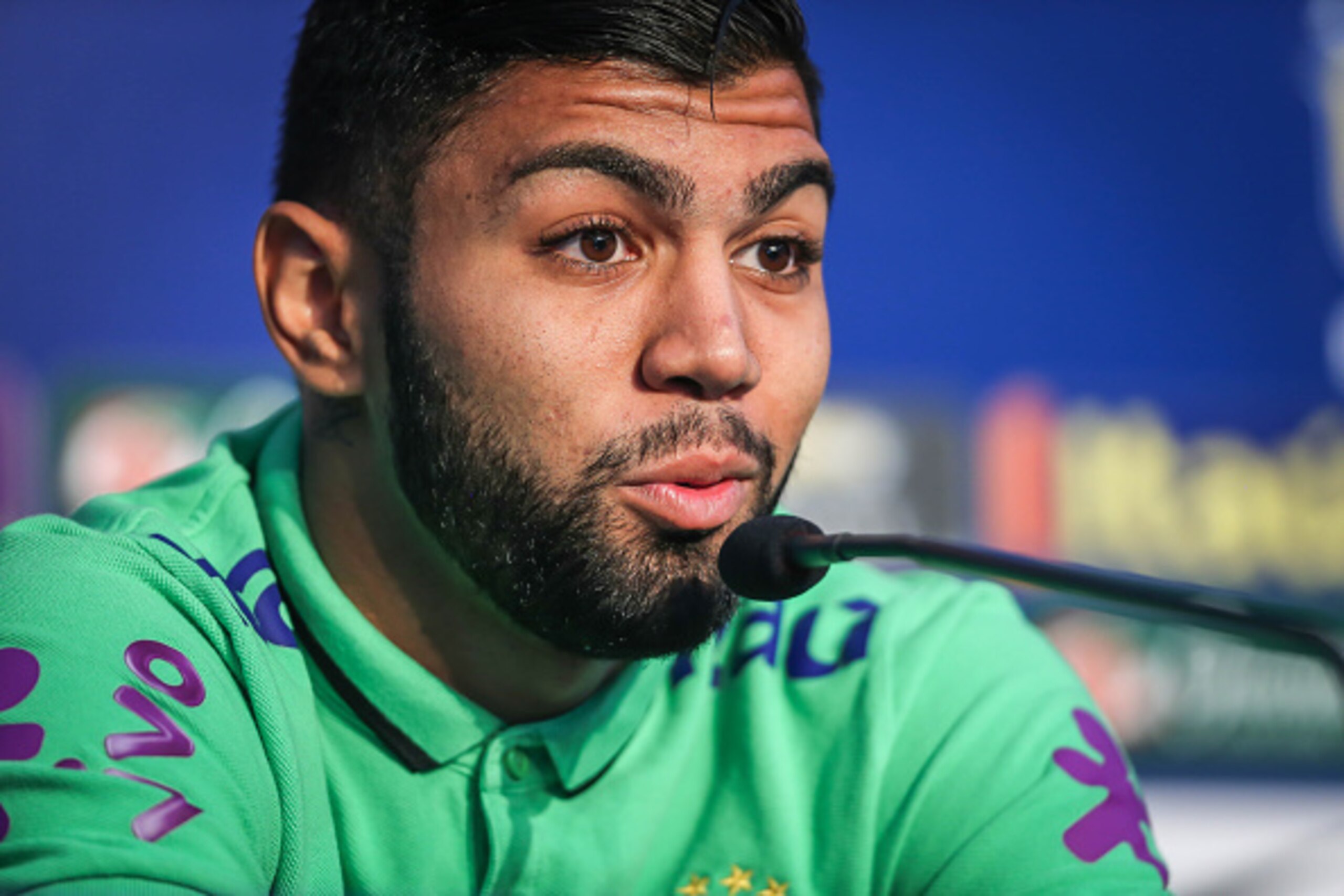 Brazil's football team player Gabriel, aka Gabigol, speaks during a press conference before a training at their hotel in Viamao, Brazil, on March 27, 2016. Brazil will face Paraguay on March 29 in a FIFA World Cup Russia 2018 South American qualifier. AFP