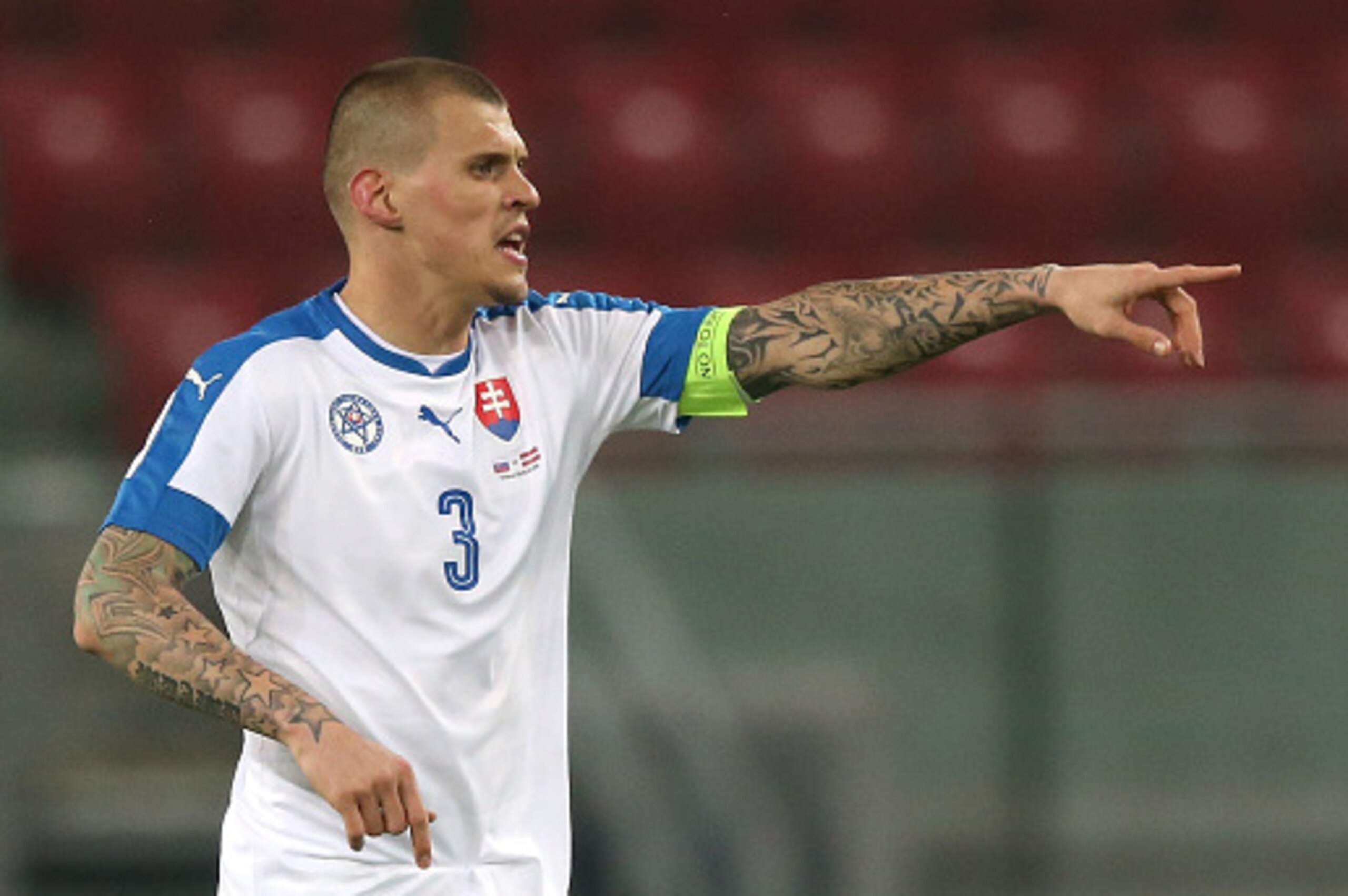 TRNAVA, SLOVAKIA - MARCH 25:  Martin Skrtel of Slovakia issues instructions during the international friendly match between Slovakia and Latvia held at Stadion Antona Malatinskeho on March 25, 2016 in Trnava, Slovakia.  (Photo by David Rogers/Getty Images