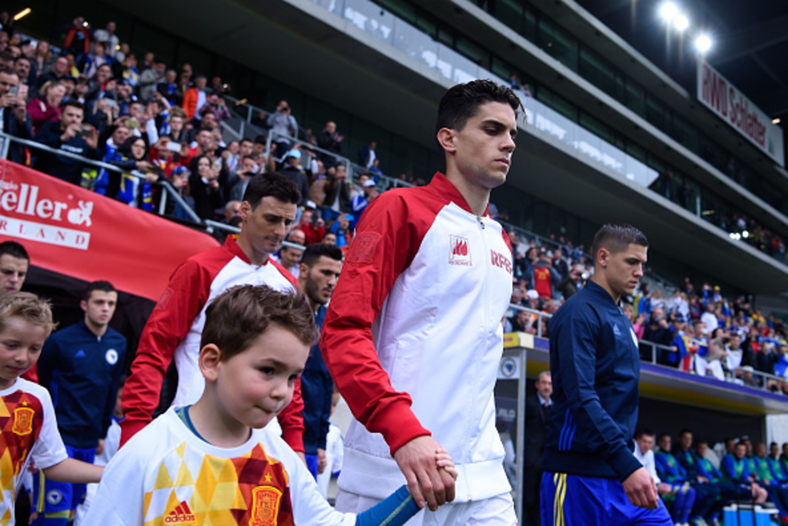 ST GALLEN, SWITZERLAND - MAY 29:  Marc Bartra of Spain walks onto the pitch before the kick-off of an international friendly match between Spain and Bosnia at the AFG Arena on May 29, 2016 in St Gallen, Switzerland.  (Photo by David Ramos/Getty Images)