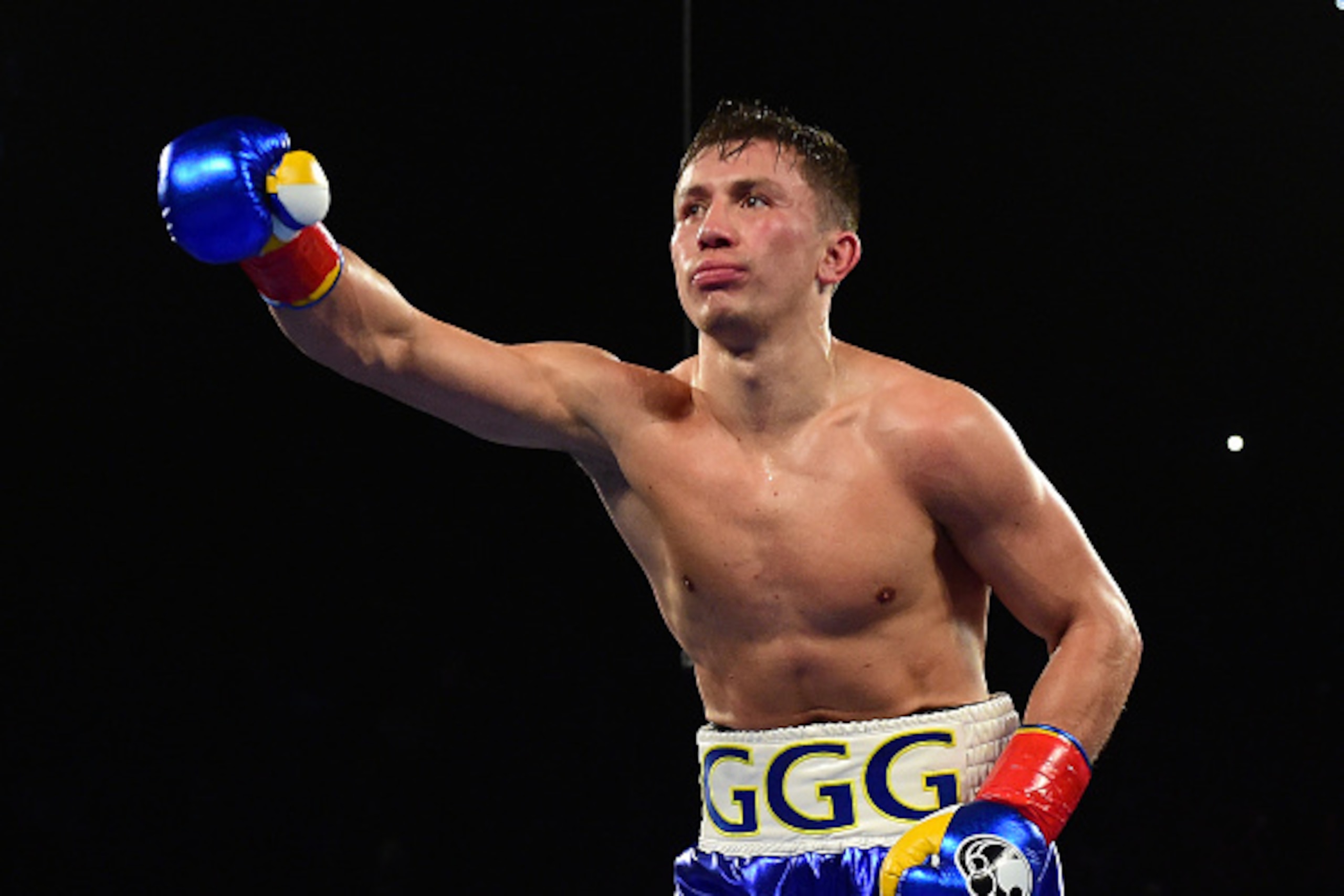 INGLEWOOD, CA - APRIL 23:  Gennady Golovkin of Kazakhstan celebrates a second round TKO of Dominic Wade during his unified middleweight title fight at The Forum on April 23, 2016 in Inglewood, California.  (Photo by Harry How/Getty Images)