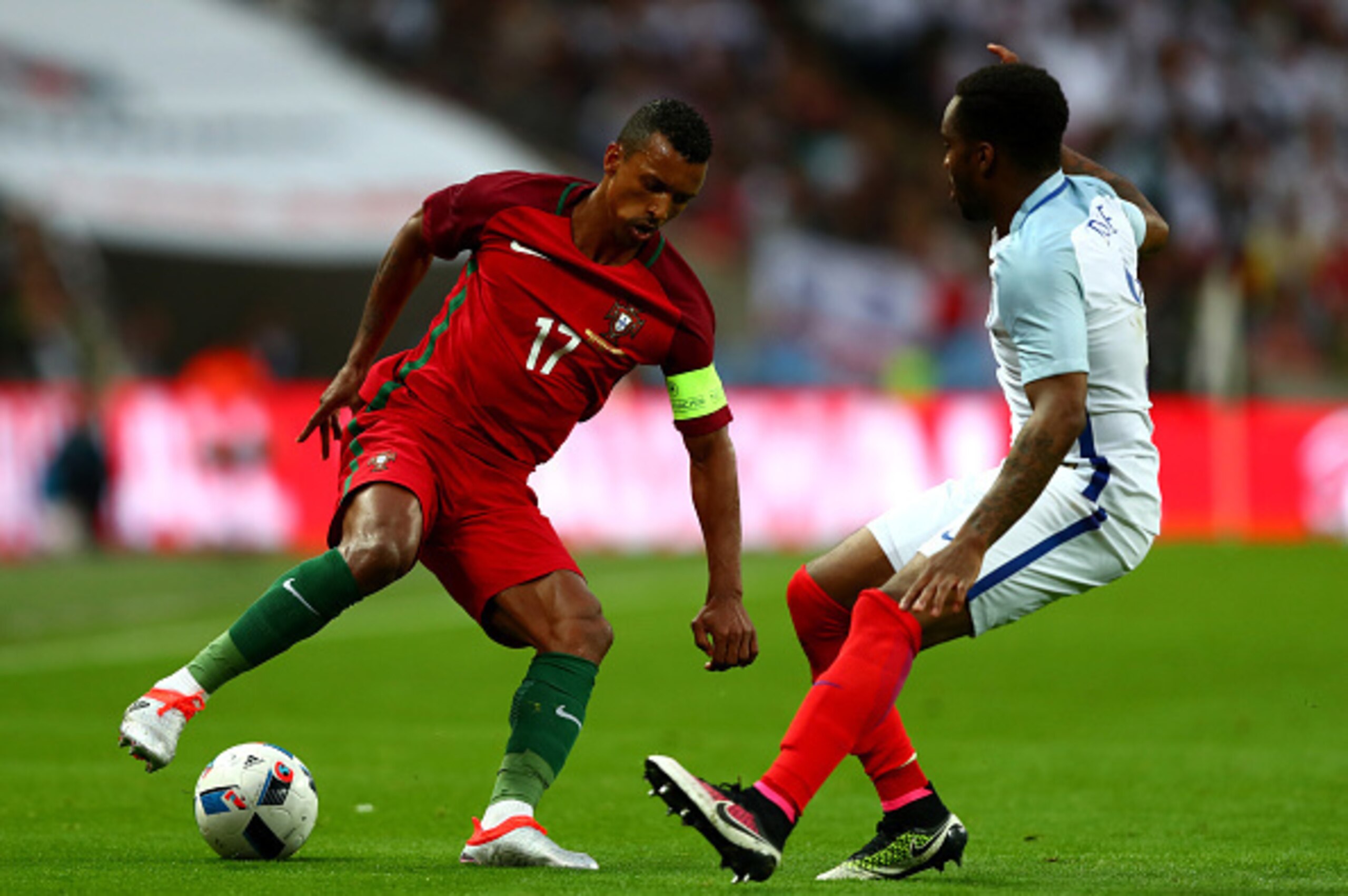 LONDON, ENGLAND - JUNE 02:  Nani of Portugal is faced by Danny Rose of England during the international friendly match between England and Portugal at Wembley Stadium on June 2, 2016 in London, England.  (Photo by Clive Rose/Getty Images)