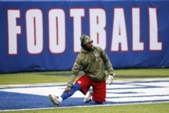 Sep 25, 2014; New York, NY, USA; New York Giants strong safety Nat Berhe (34) during warmups before the game against the San Francisco 49ers at Metlife Stadium. Mandatory Credit: William Perlman/NJ Advance Media for NJ.com via USA TODAY Sports