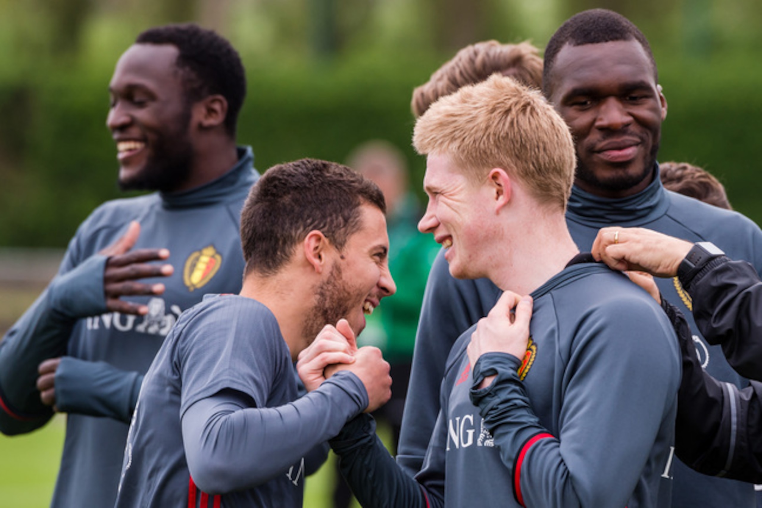 Lukaku (far left) and Benteke (far right) are both in Belgium's Euro 2016 squad.