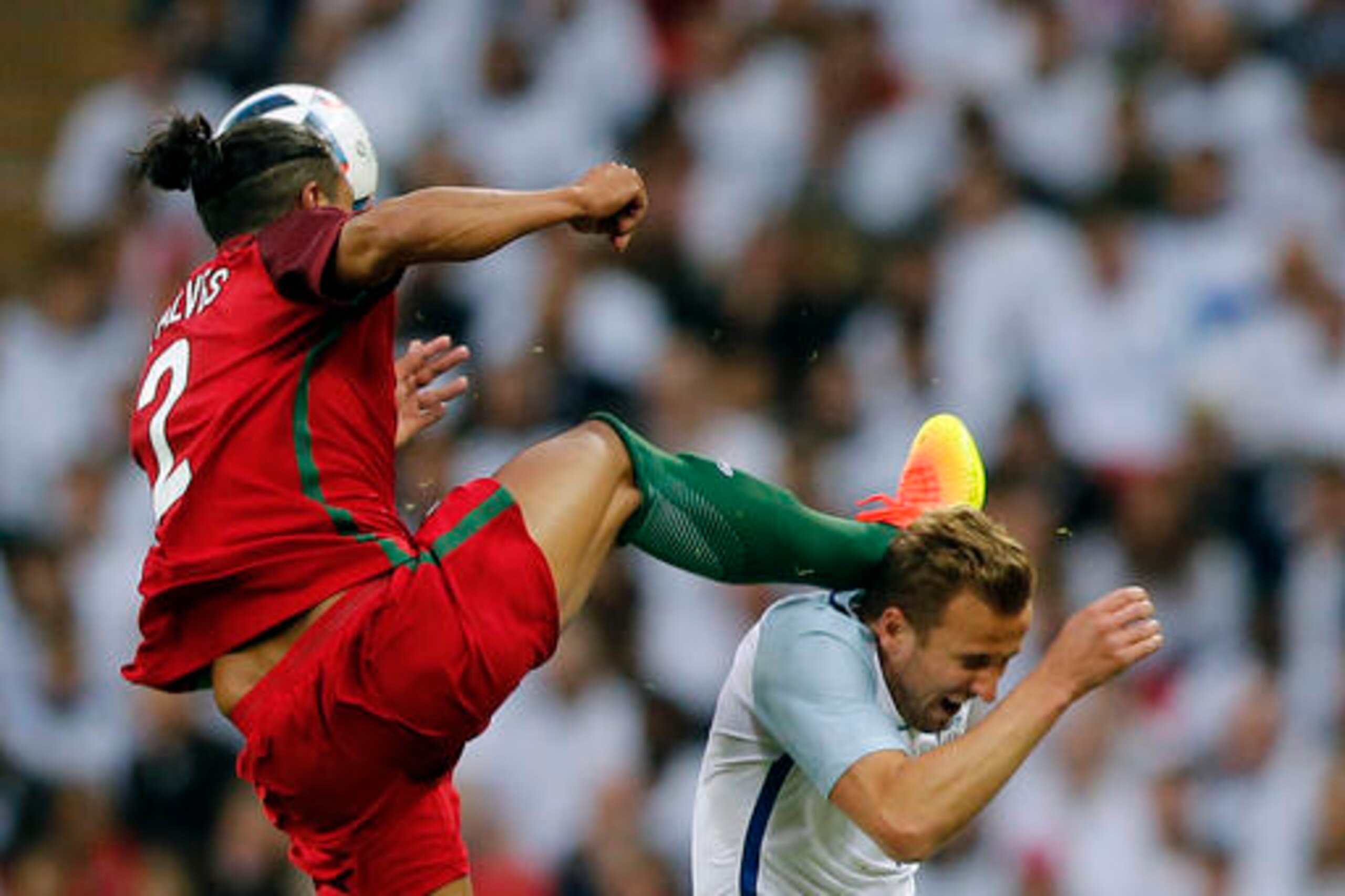 Jamie Vardy, too often isolated against Portugal, gets a rare glimpse of the ball on the Wembley flank.