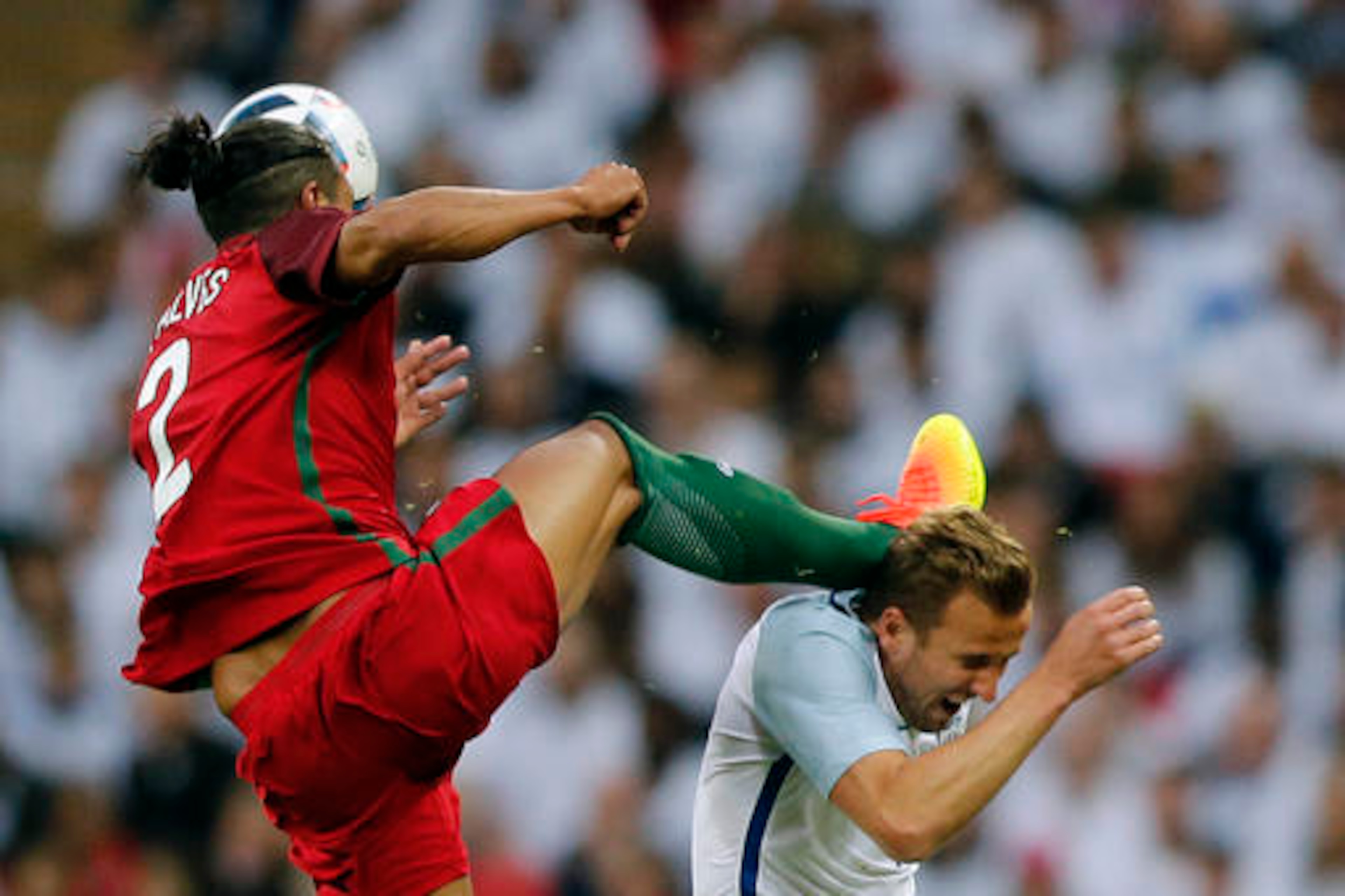 Jamie Vardy, too often isolated against Portugal, gets a rare glimpse of the ball on the Wembley flank.