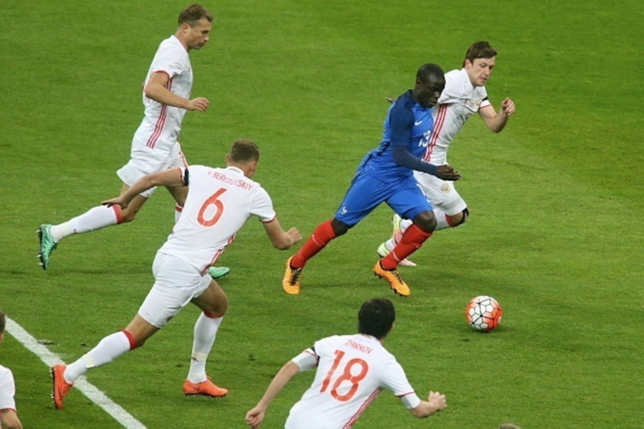 PARIS, FRANCE - MARCH 29:  N'Golo Kante of France score a goal during the International Friendly games between France and Russia at Stade de France on march 29, 2016 in Paris, France.  (Photo by Xavier Laine/Getty Images)